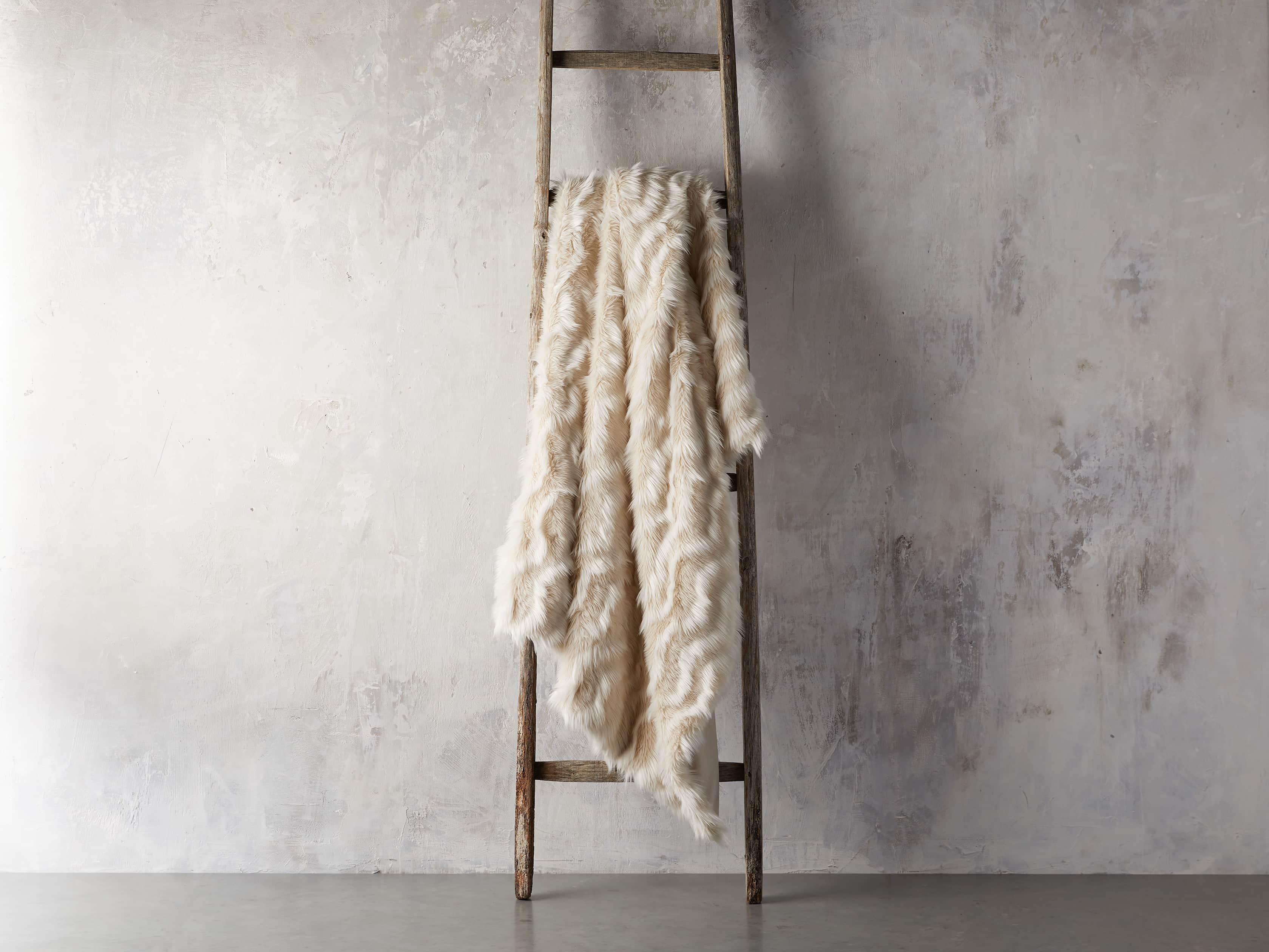 Faux Fur Chevron Throw in Ivory