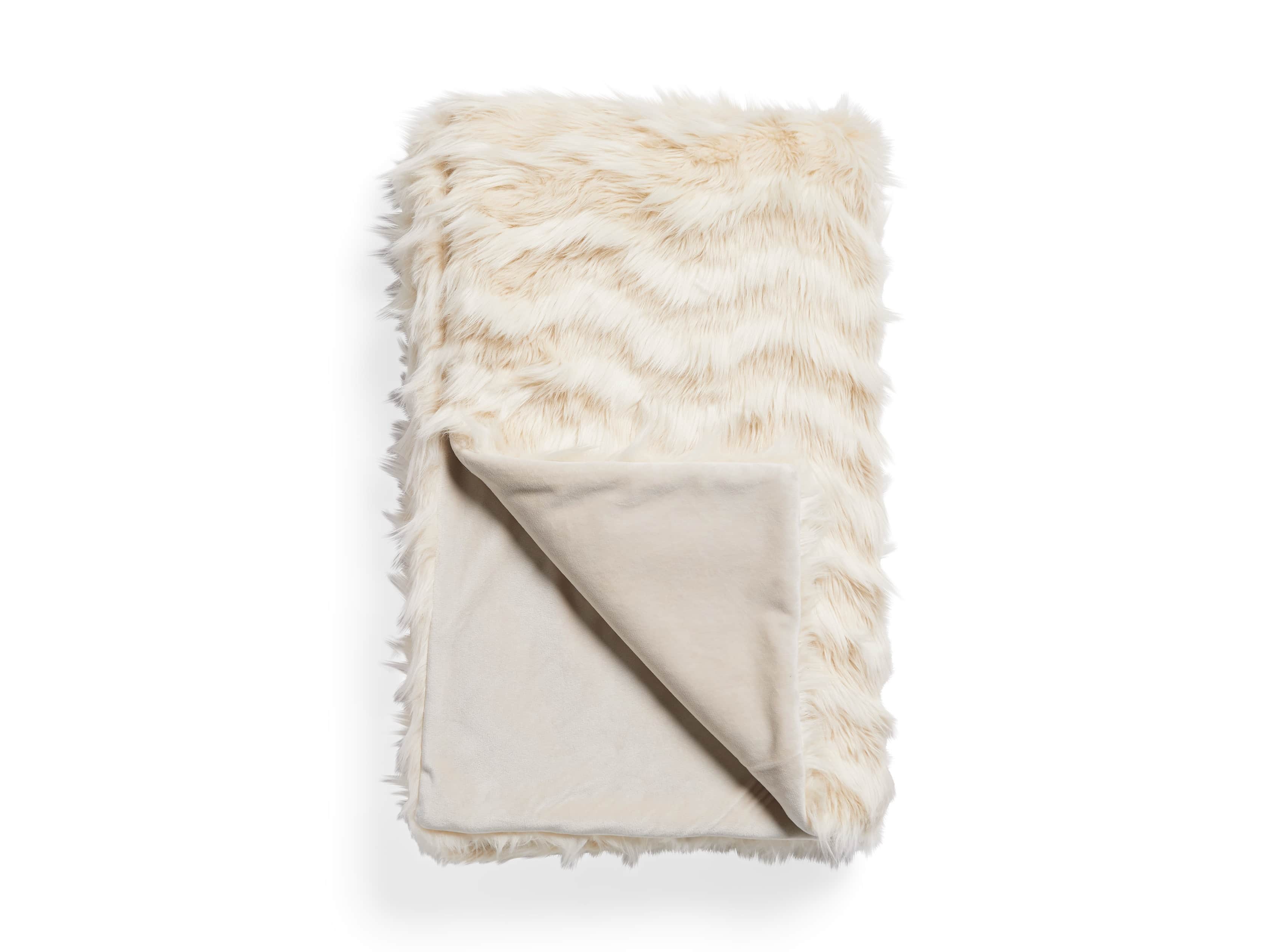 Faux Fur Chevron Throw in Ivory