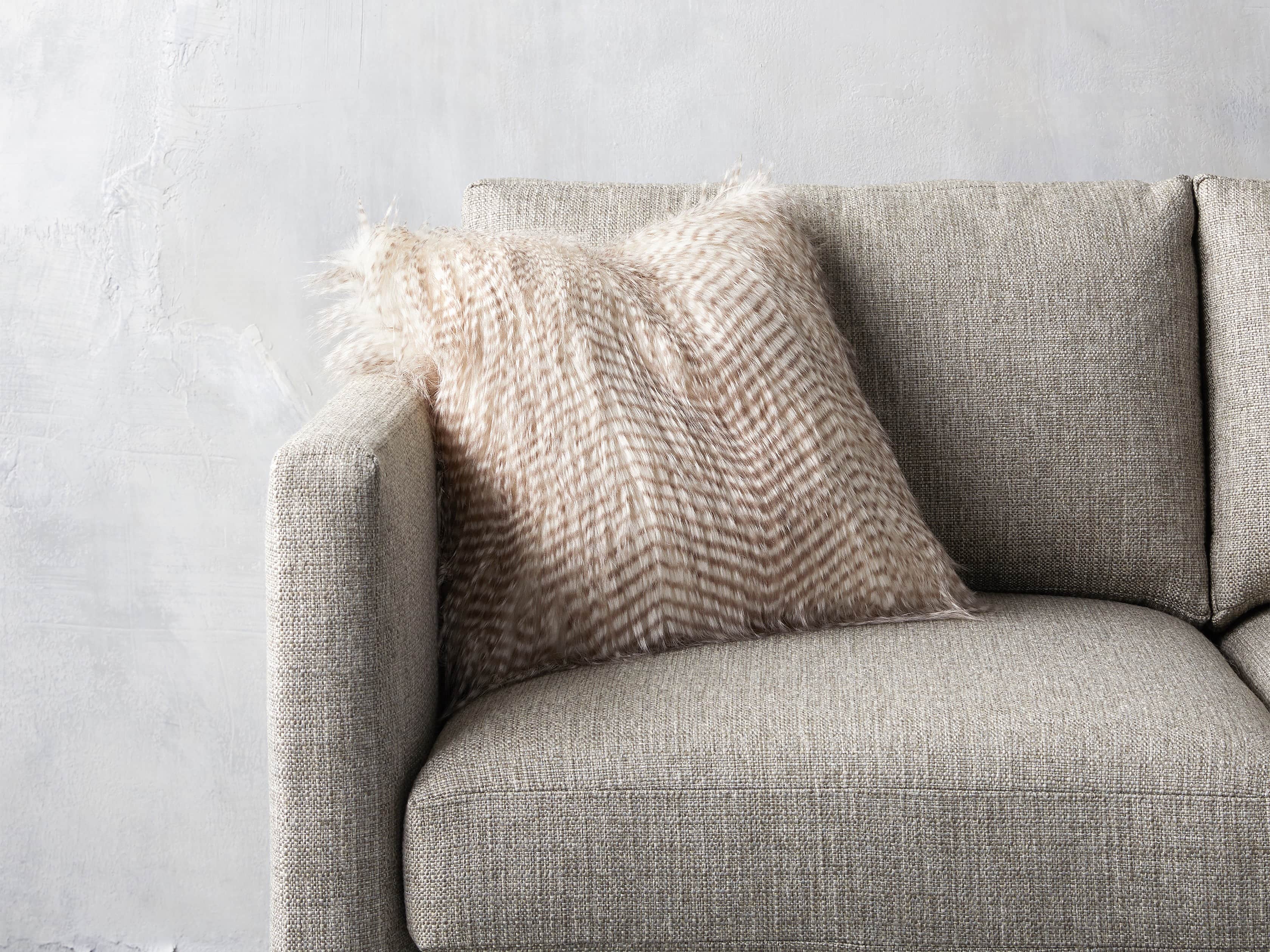 Faux Fur Feather 19" Pillow in Ivory
