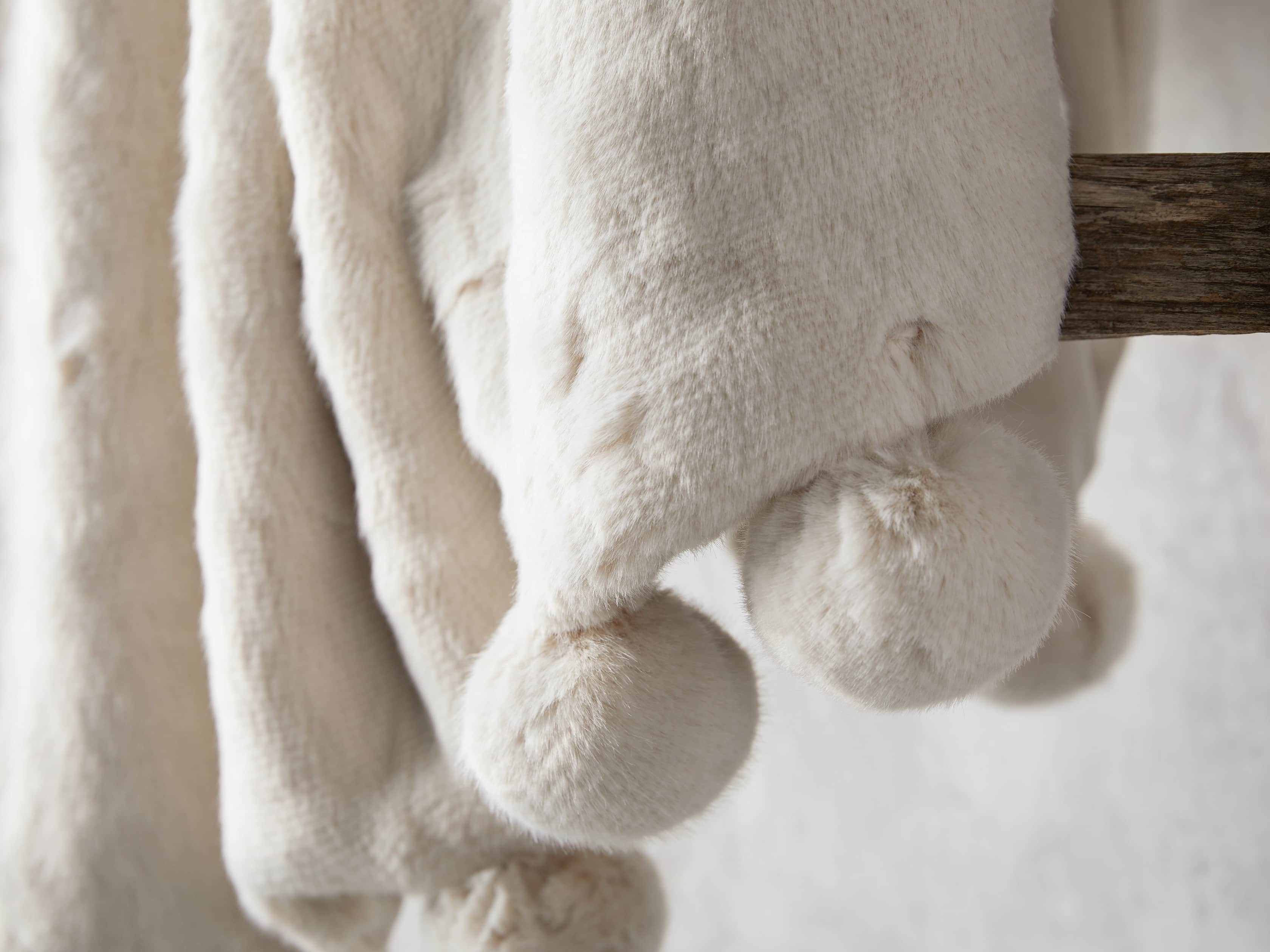 Faux Fur Pom Throw in Ivory