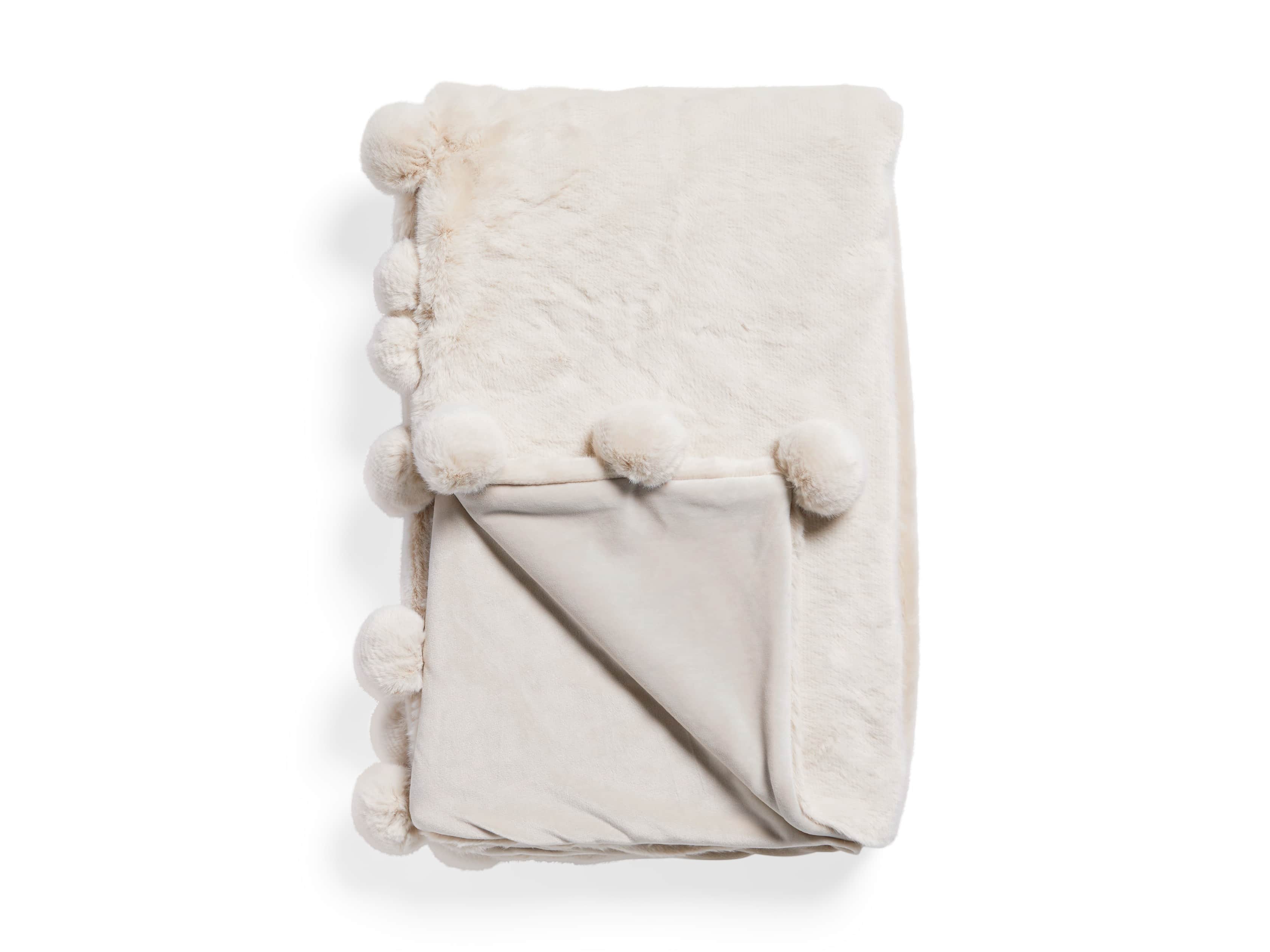 Faux Fur Pom Throw in Ivory