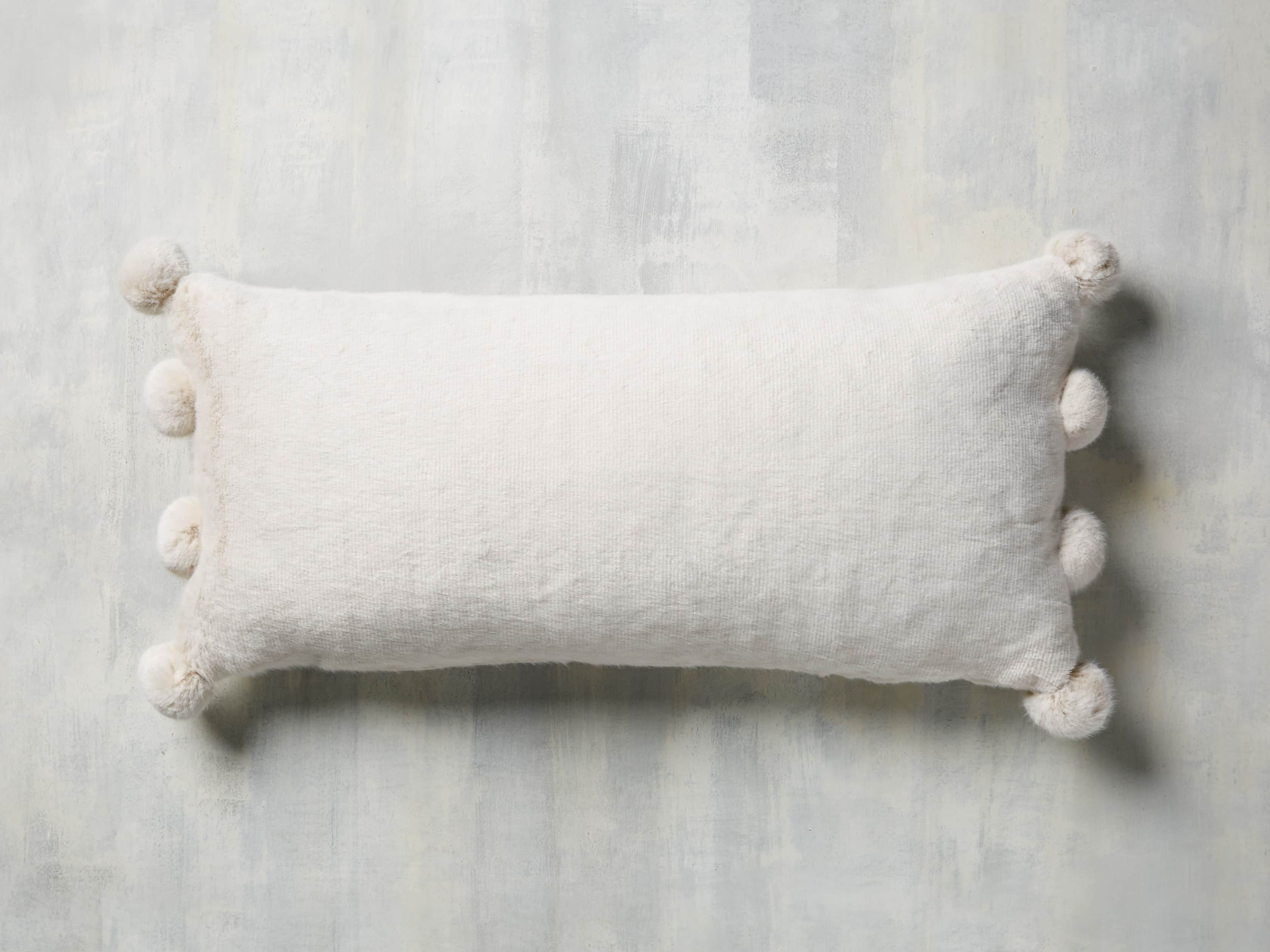 Faux Fur Pom Lumbar Pillow in Ivory