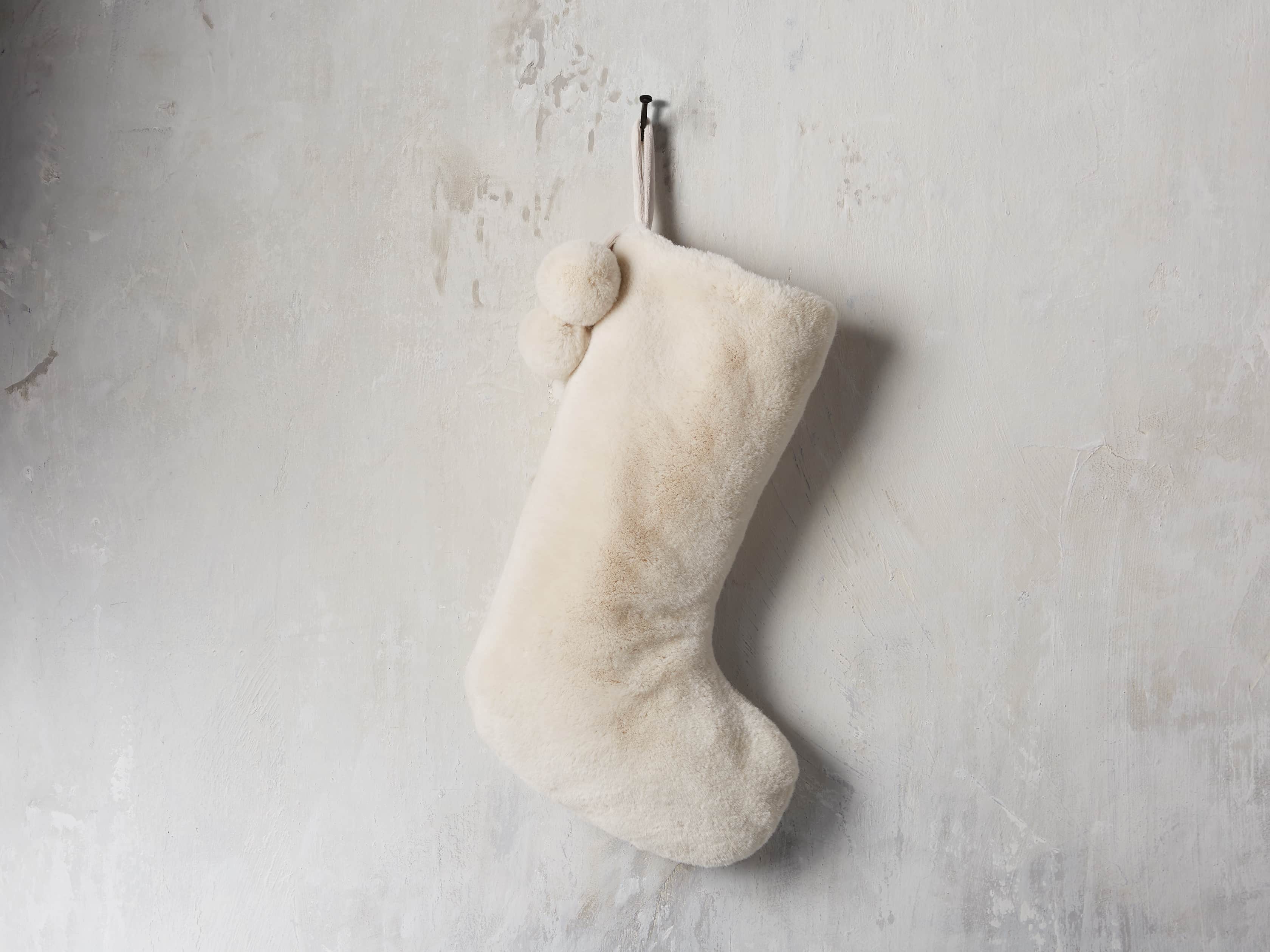 Ivory Faux Fur Stocking with Pom Pom