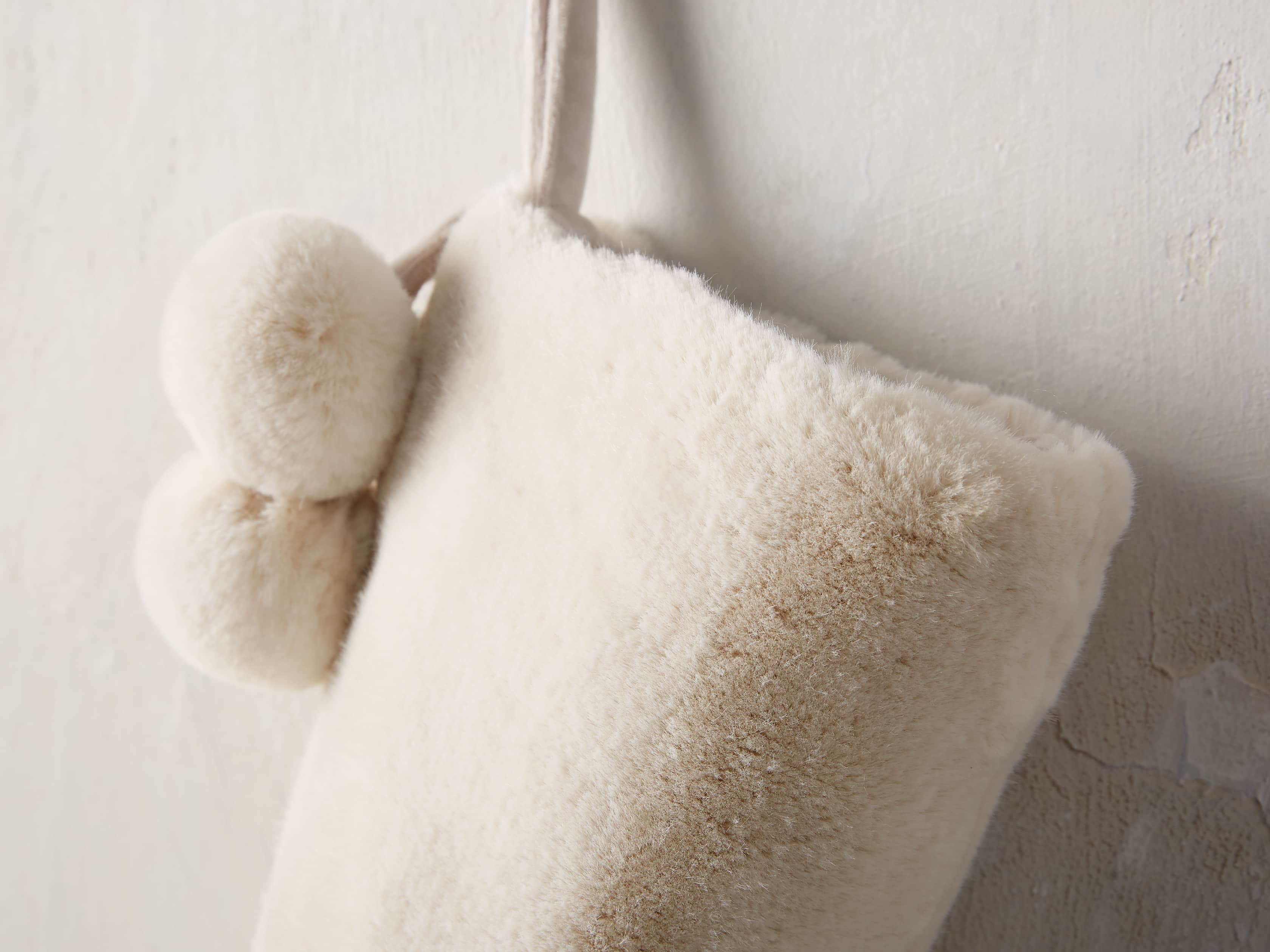 Ivory Faux Fur Stocking with Pom Pom