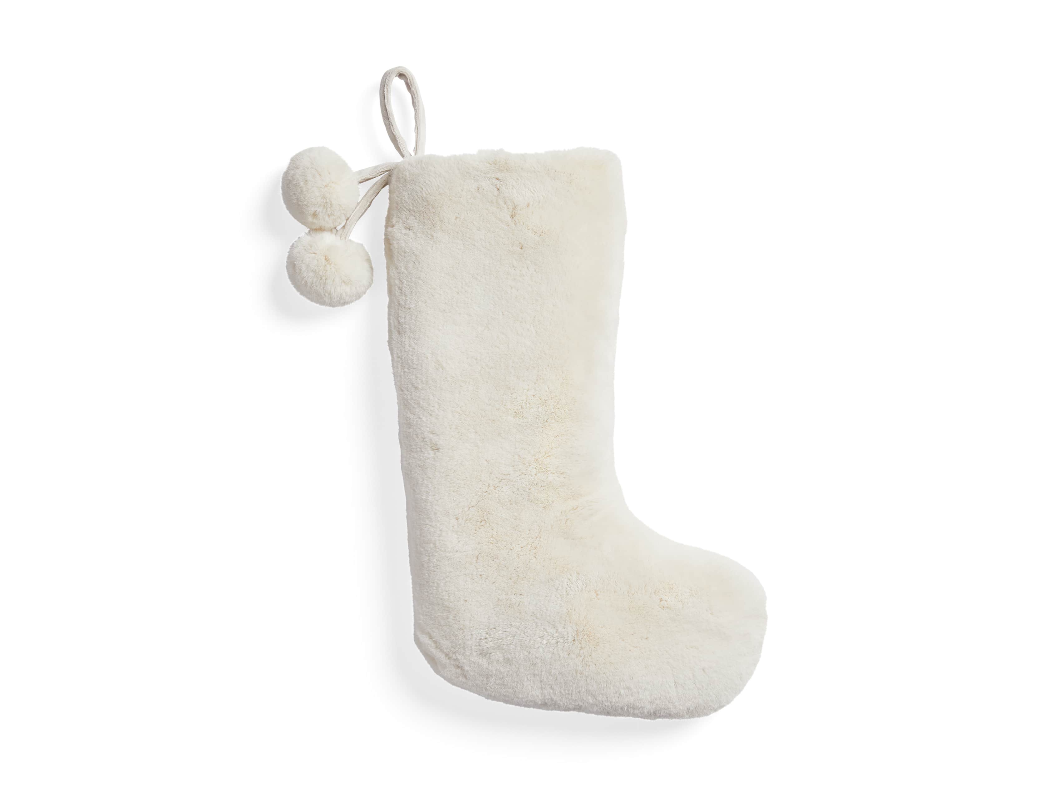 Ivory Faux Fur Stocking with Pom Pom