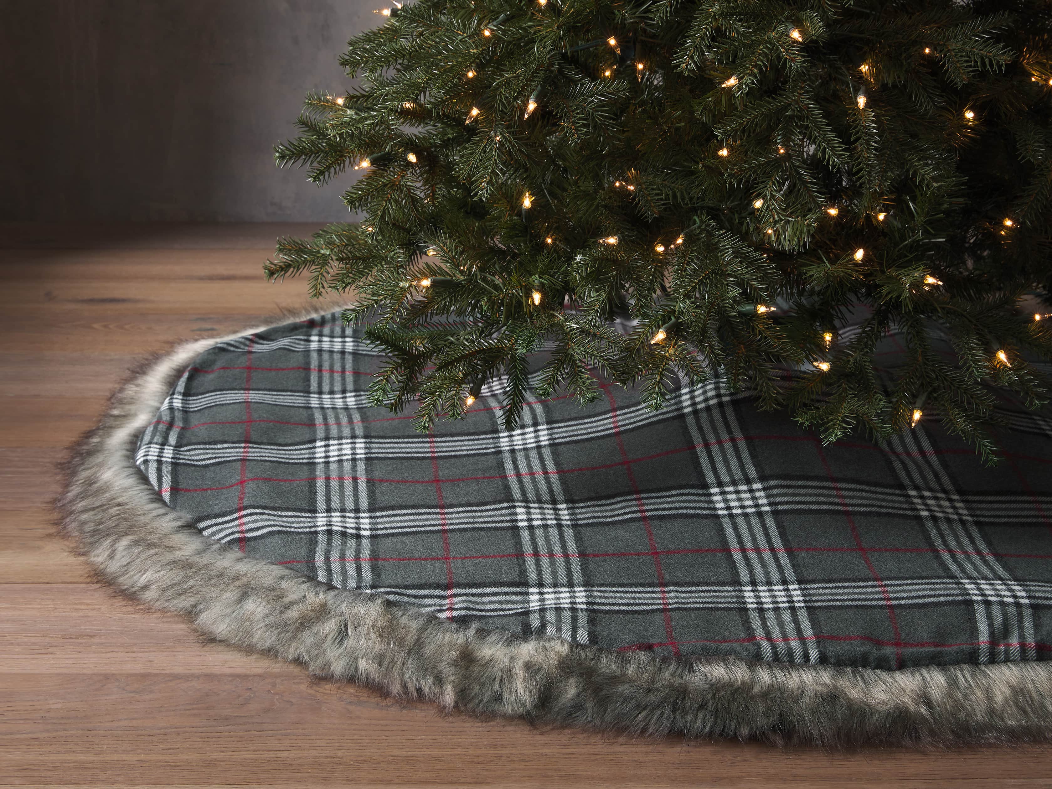 Charcoal Tartan Faux Fur Tree Skirt, slide 1 of 4