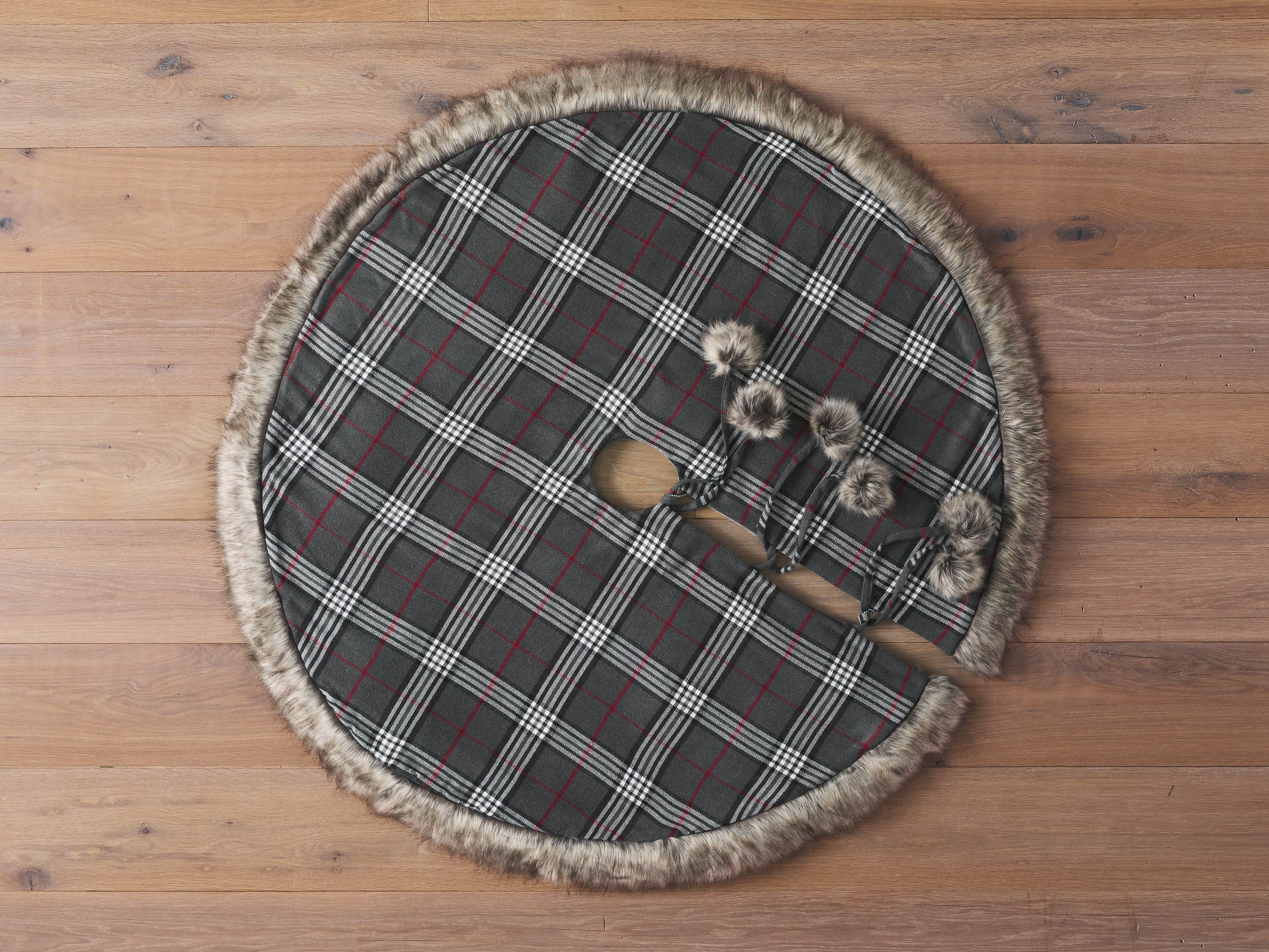 Charcoal Tartan Faux Fur Tree Skirt, slide 2 of 4