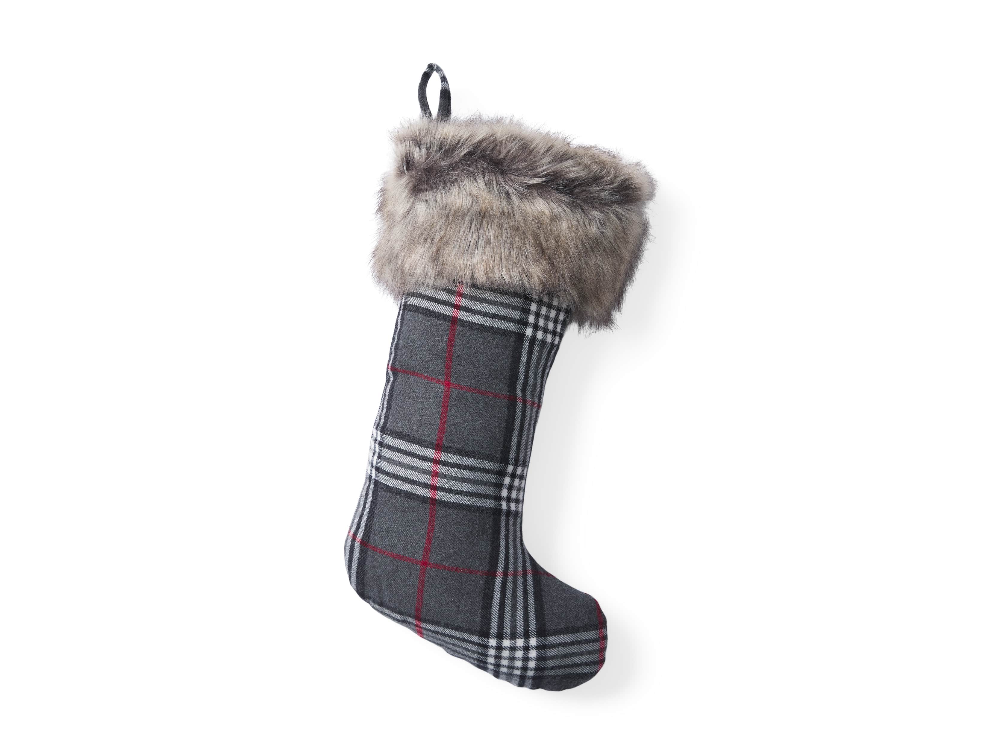 Charcoal Tartan Faux Fur Stocking, slide 3 of 3
