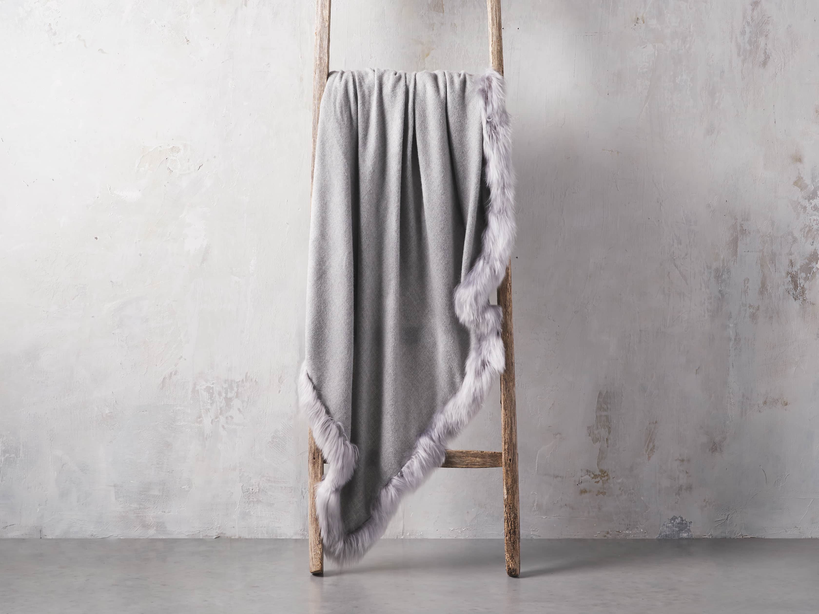 Baby Alpaca Border Throw in Grey, slide 2 of 3