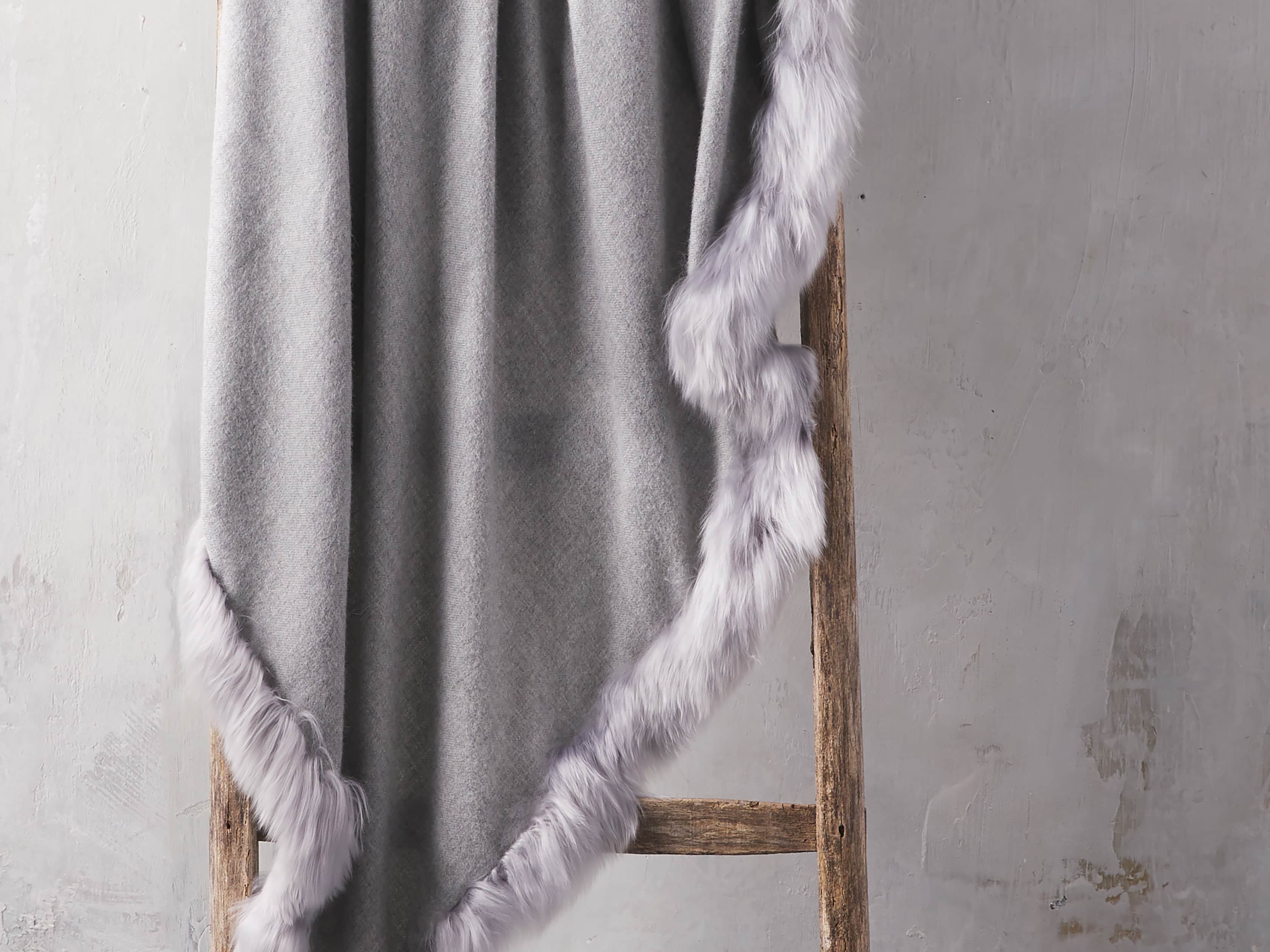 Baby Alpaca Border Throw in Grey, slide 1 of 3