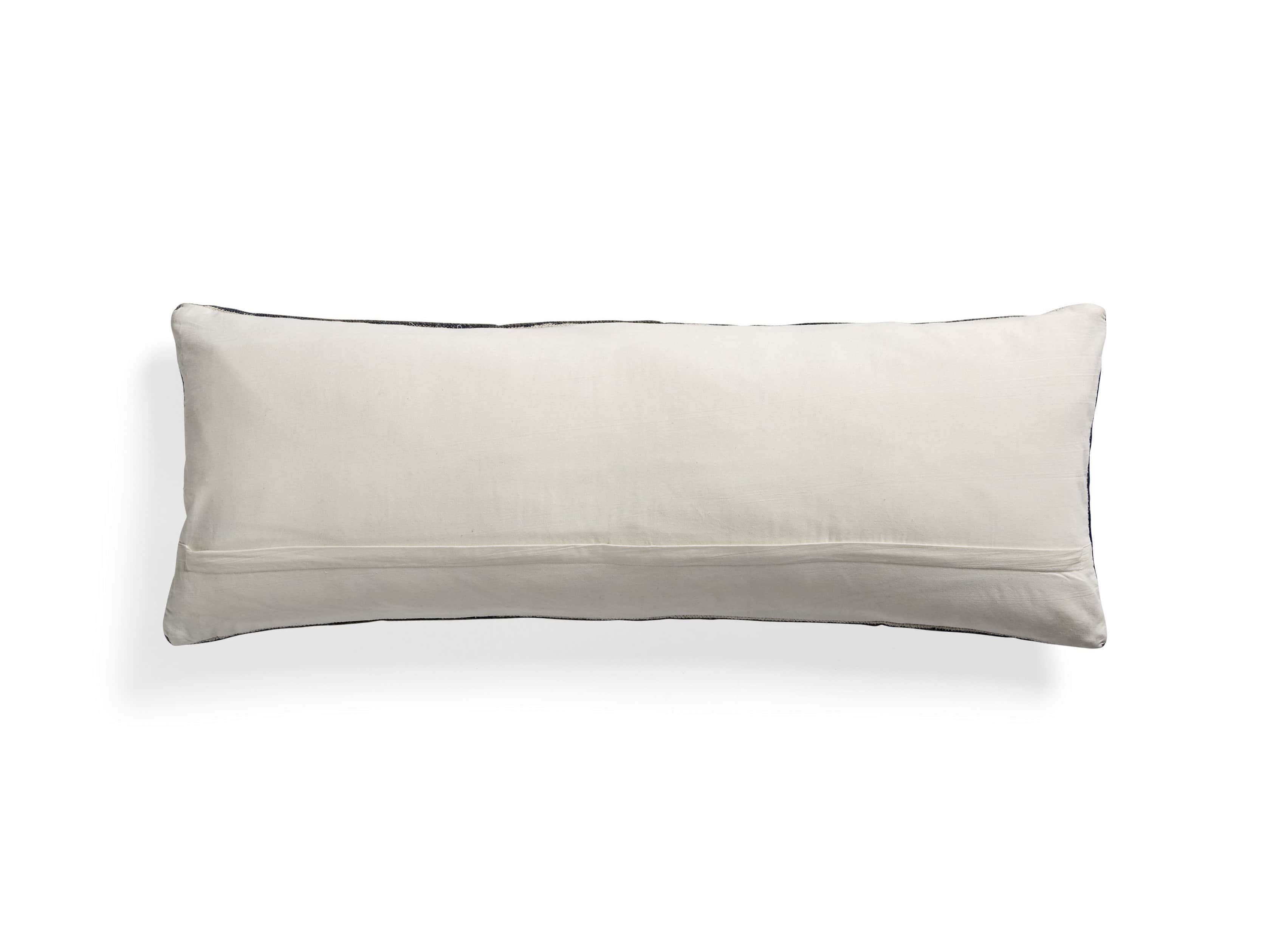Indigo-Embroidered Antique-Print 14" x 36" Lumbar Pillow