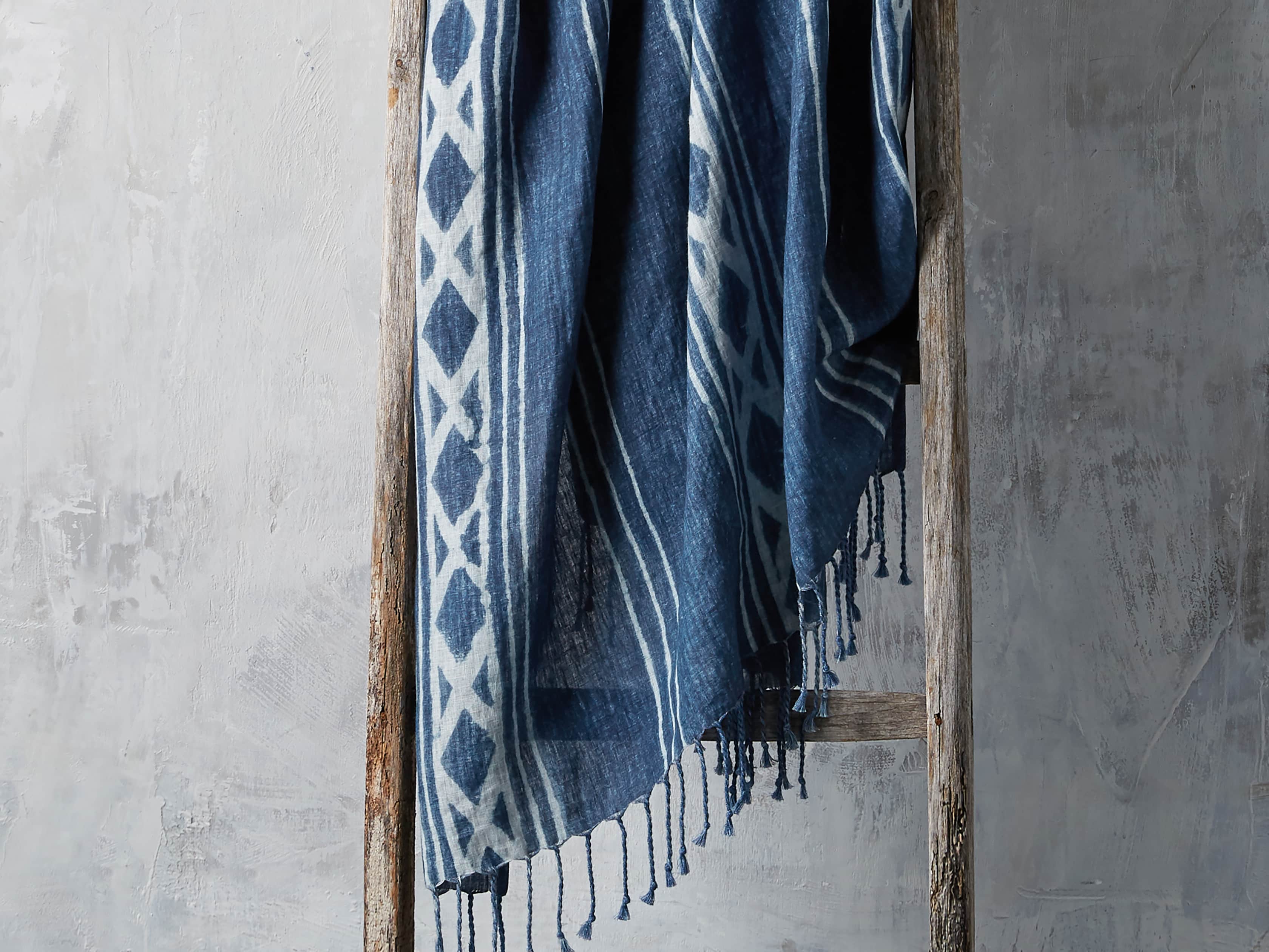 Indigo Batik Linen Throw, slide 1 of 5