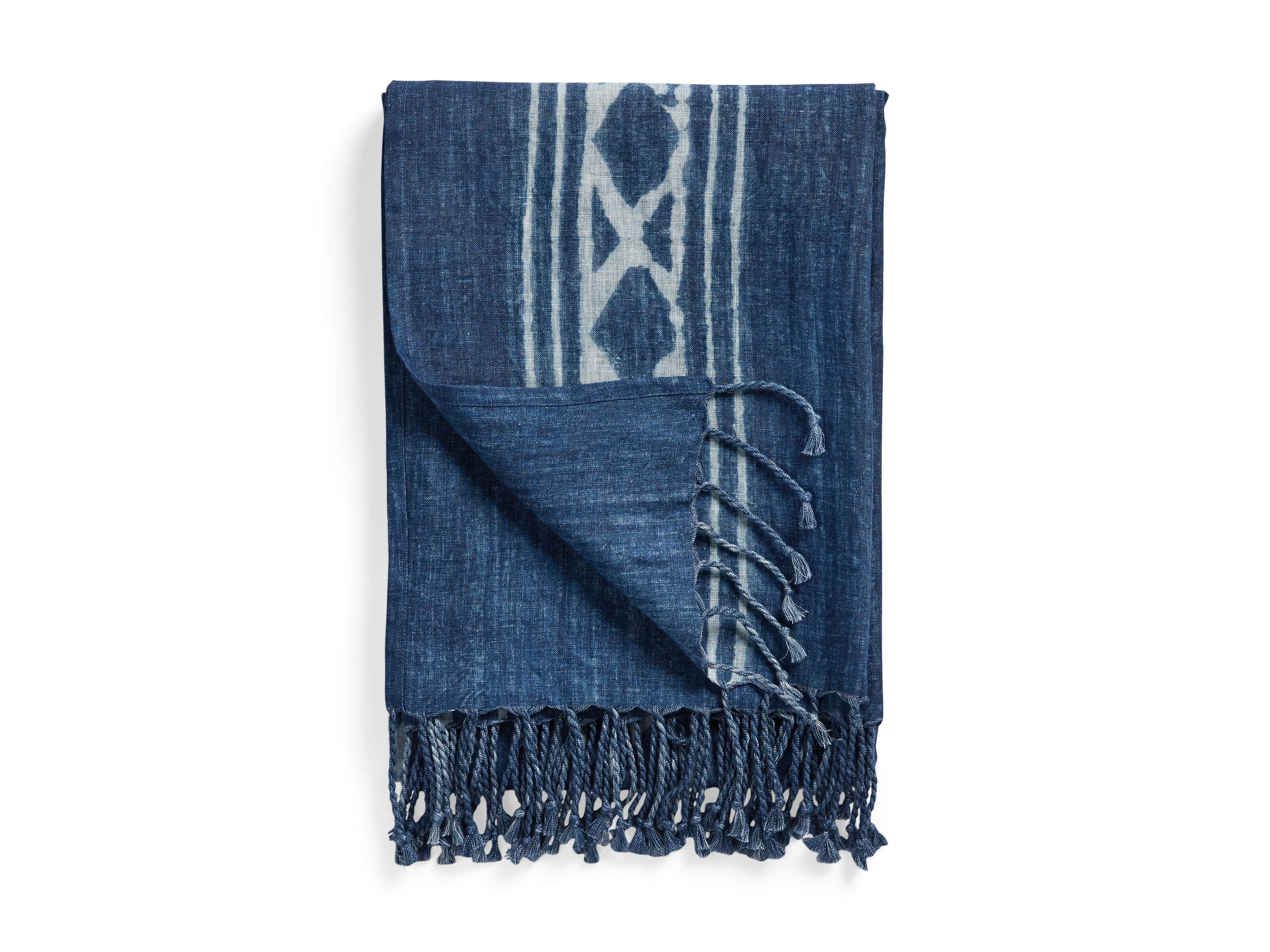 Indigo Batik Linen Throw, slide 4 of 5
