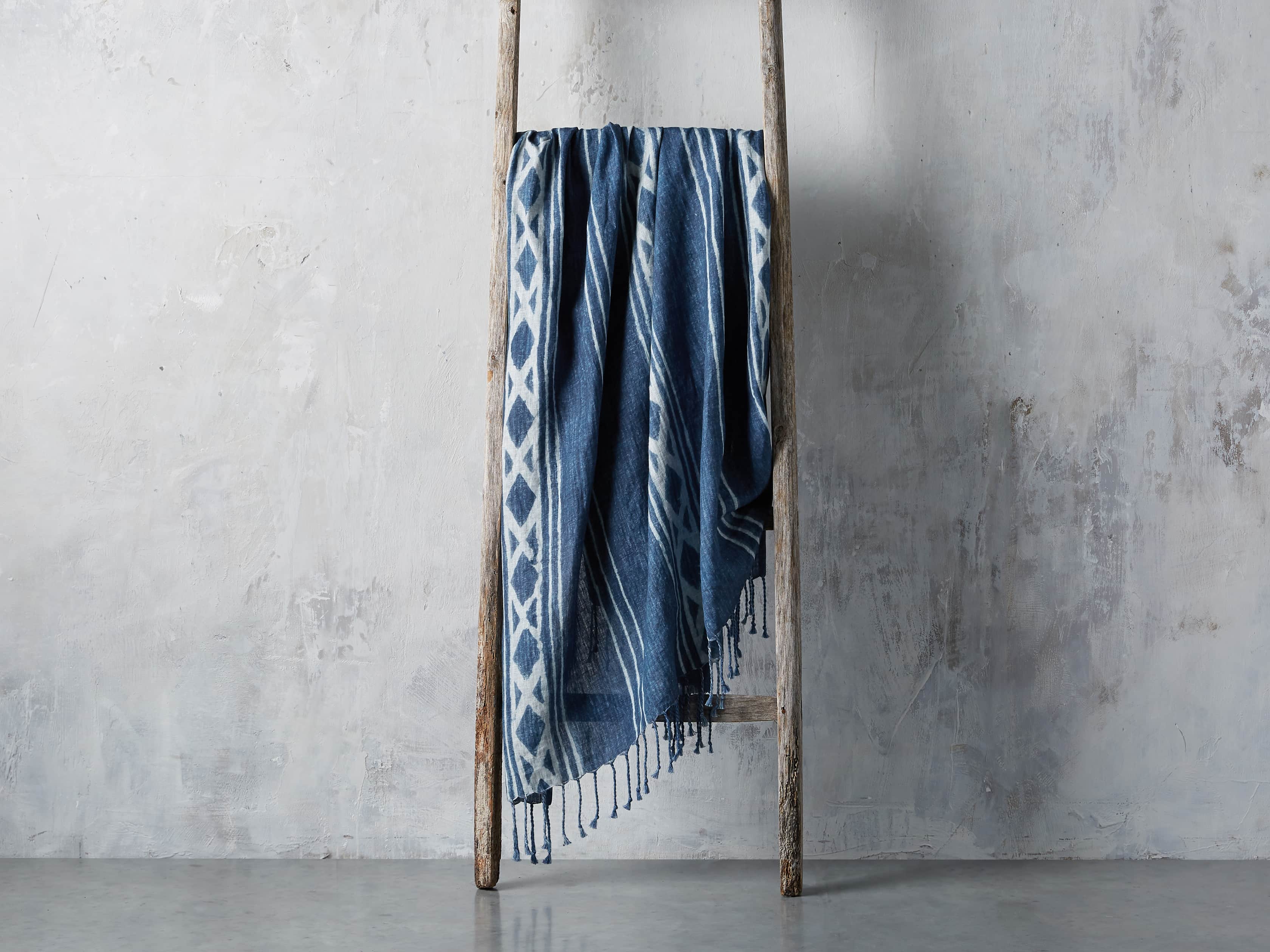 Indigo Batik Linen Throw, slide 2 of 5