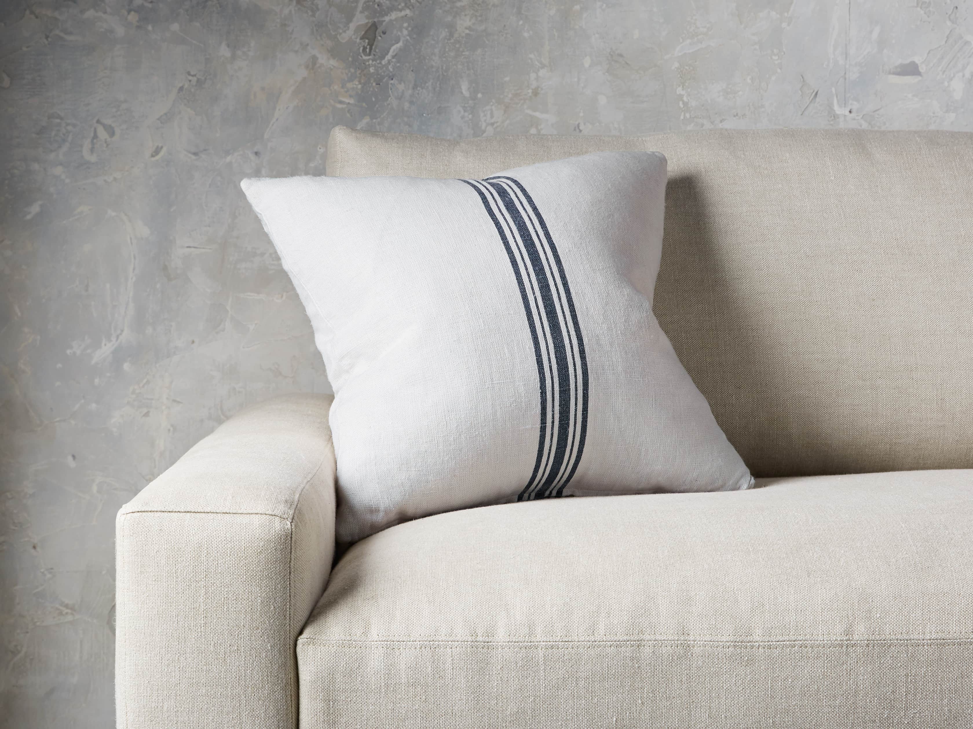 French Striped Pillow in White and Navy, slide 1 of 7