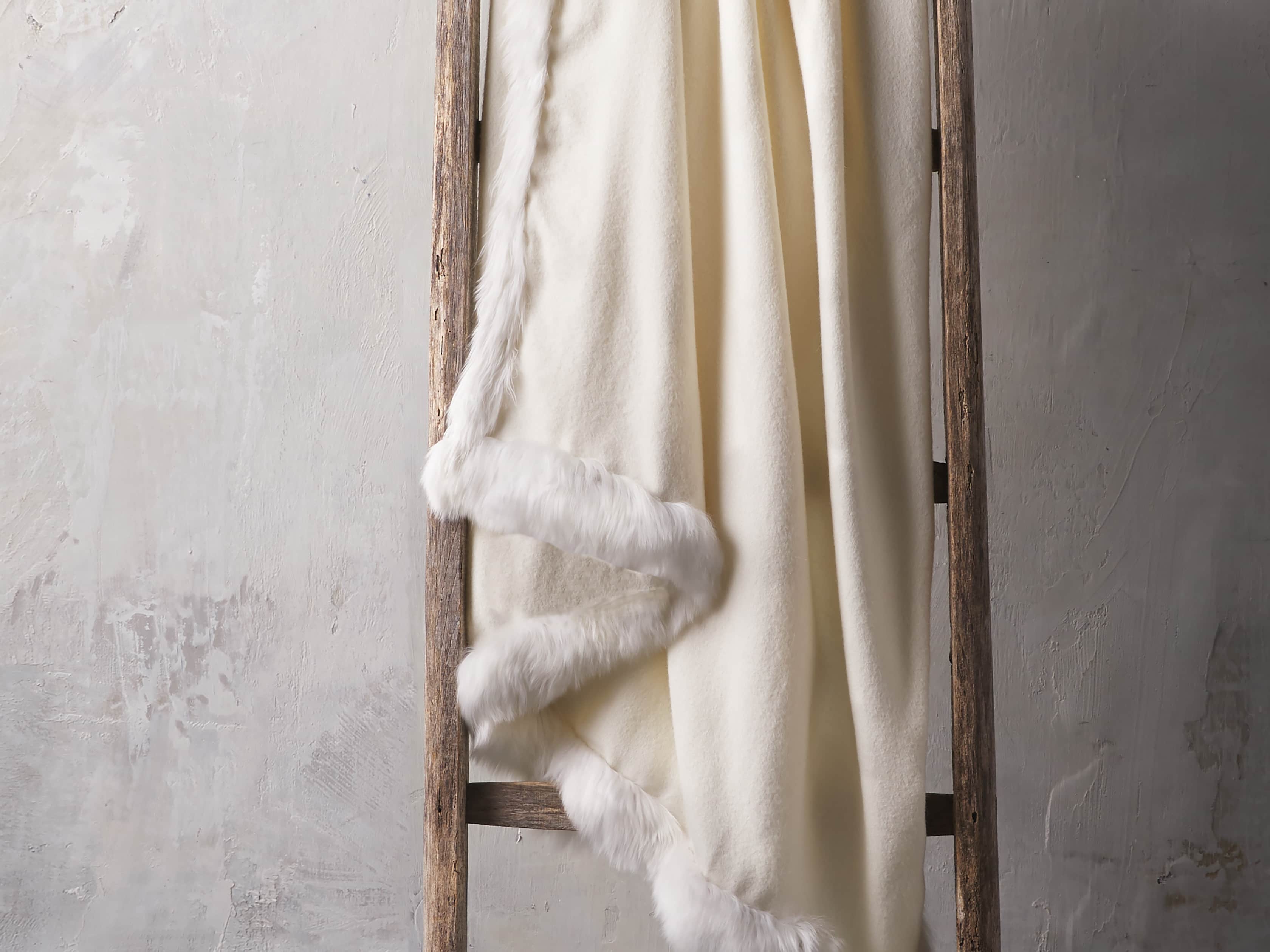 Baby Alpaca Border Throw in Ivory, slide 1 of 3