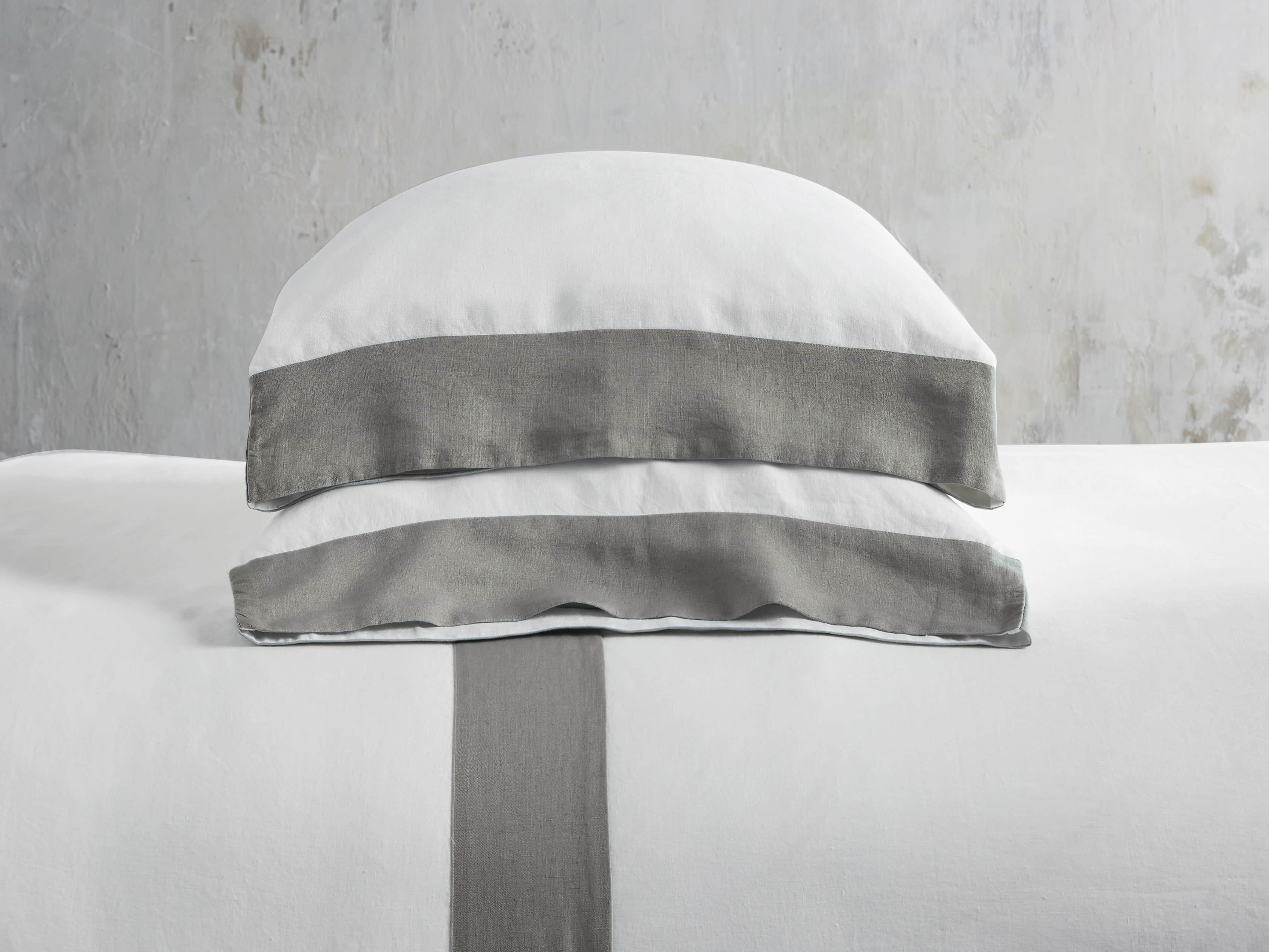 Queen Italian Linen Border Sheet Set in Charcoal, slide 1 of 2