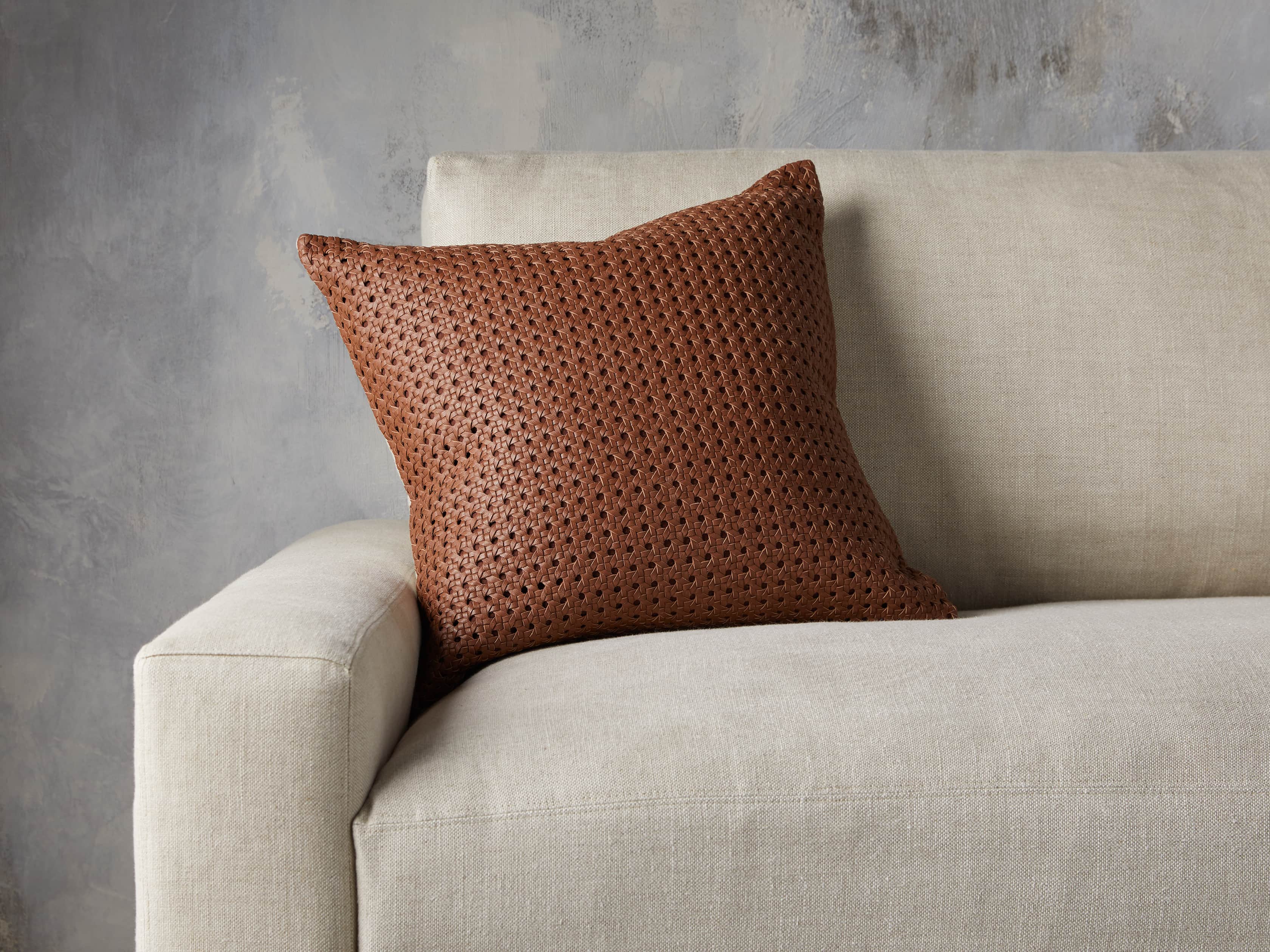 Leather Honeycomb Pillow Cover in Tan, slide 4 of 5