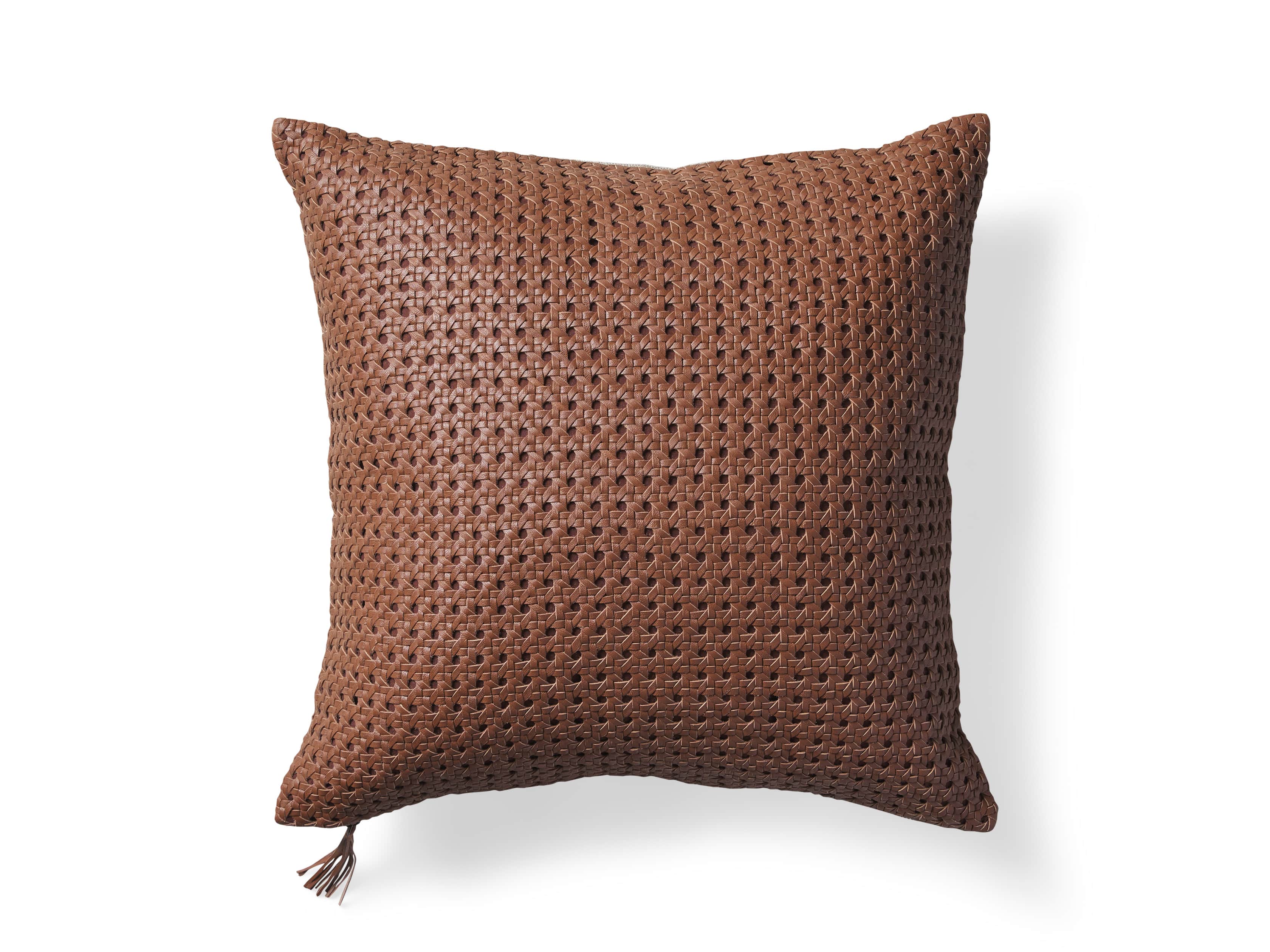 Leather Honeycomb Pillow Cover in Tan, slide 5 of 5