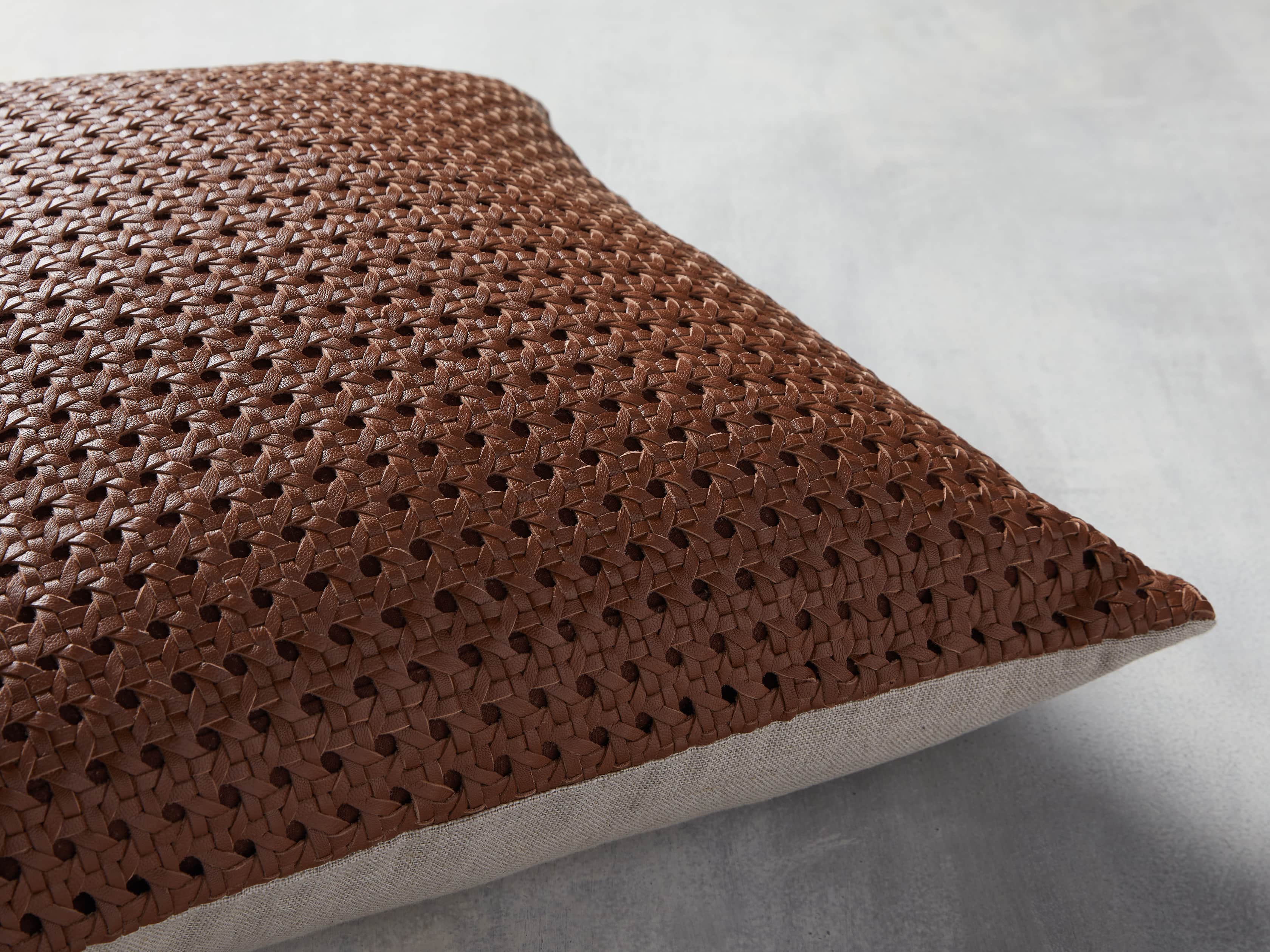 Leather Honeycomb Pillow Cover in Tan, slide 3 of 5
