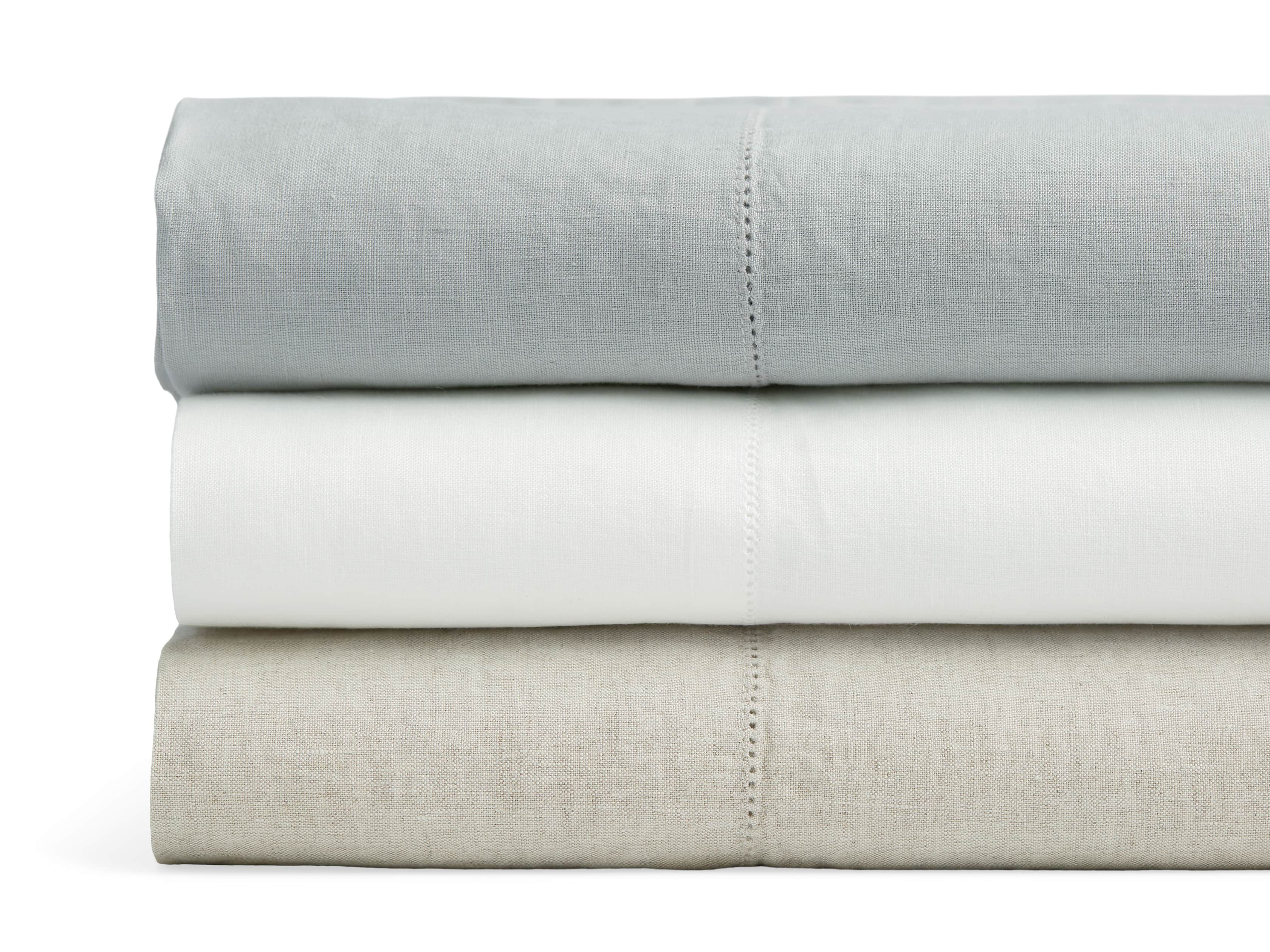 Queen Italian Linen Hemstitch Sheet Set in White, slide 2 of 5
