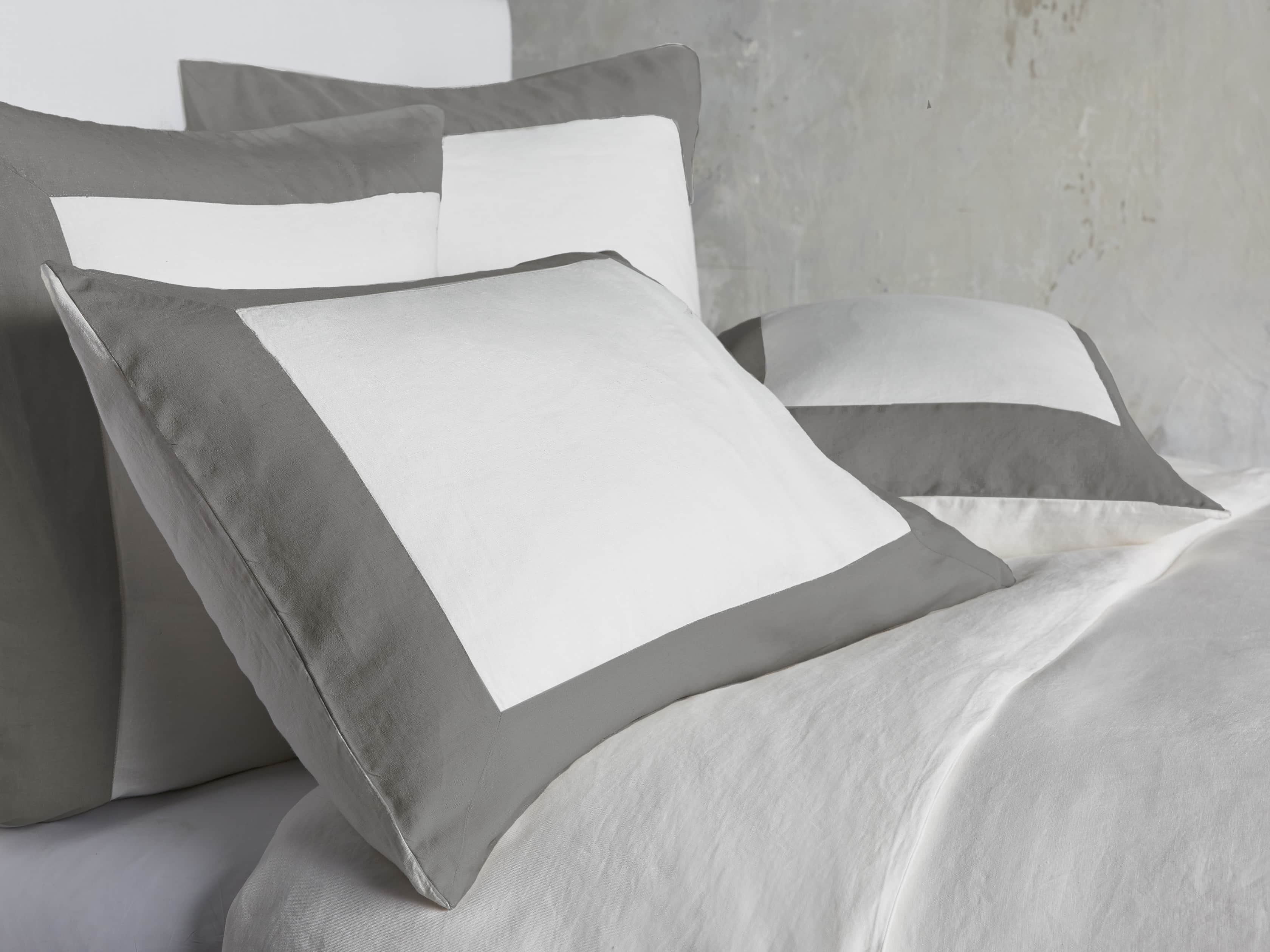 Standard Italian Linen Border Sham in Charcoal, slide 1 of 7