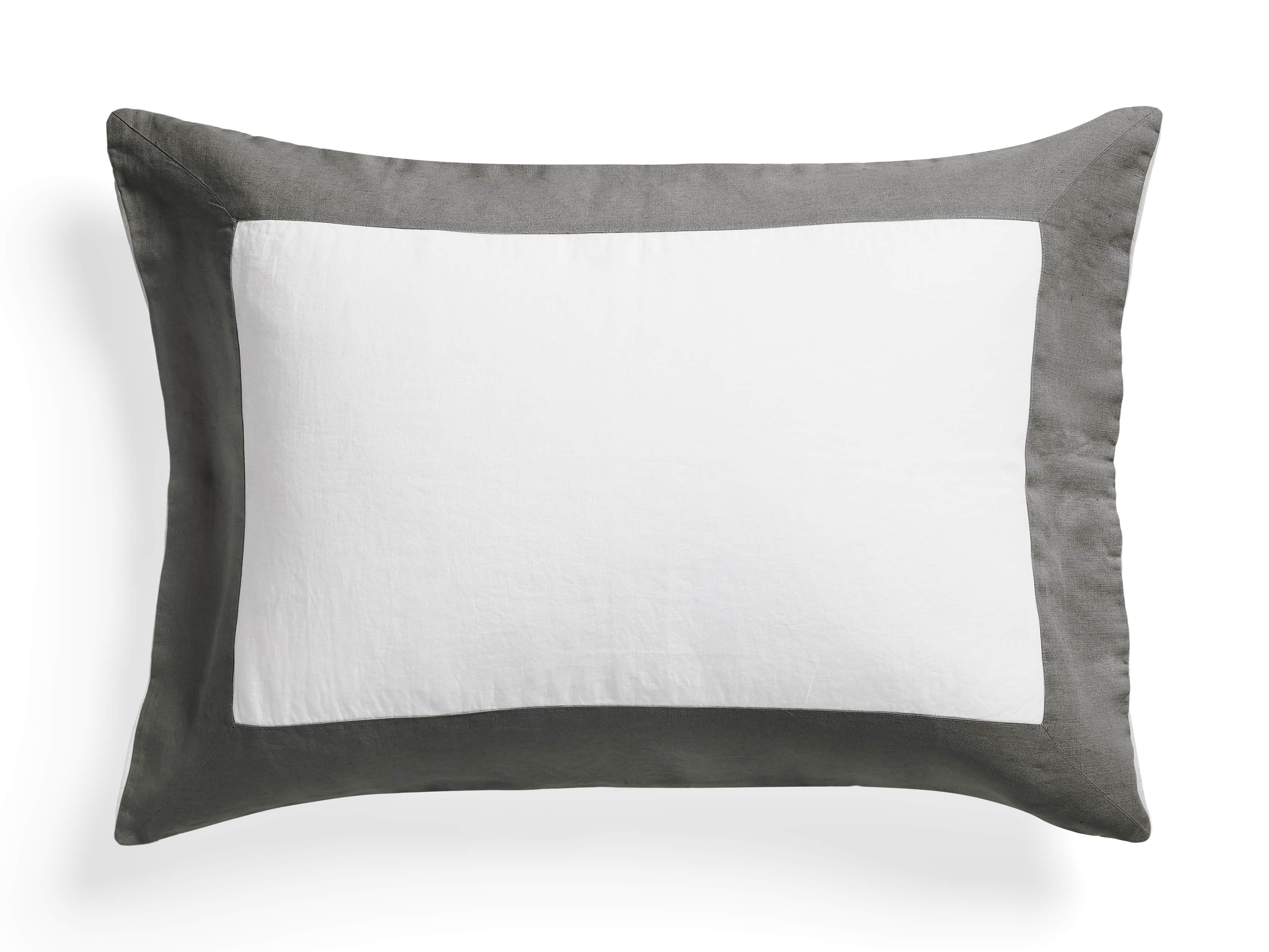 Standard Italian Linen Border Sham in Charcoal, slide 2 of 7