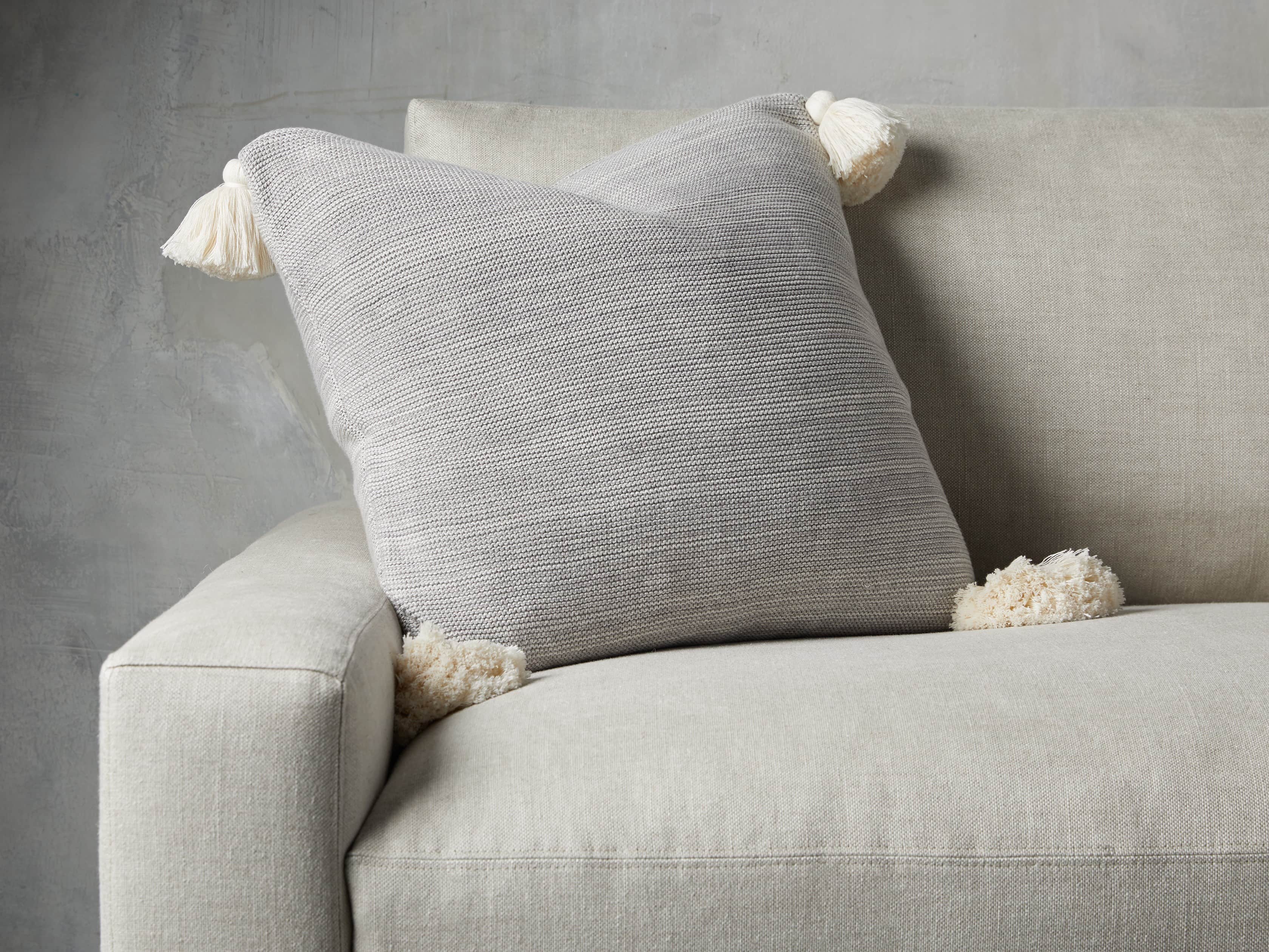 Knit Pom Pom Pillow in Marled Grey, slide 1 of 3