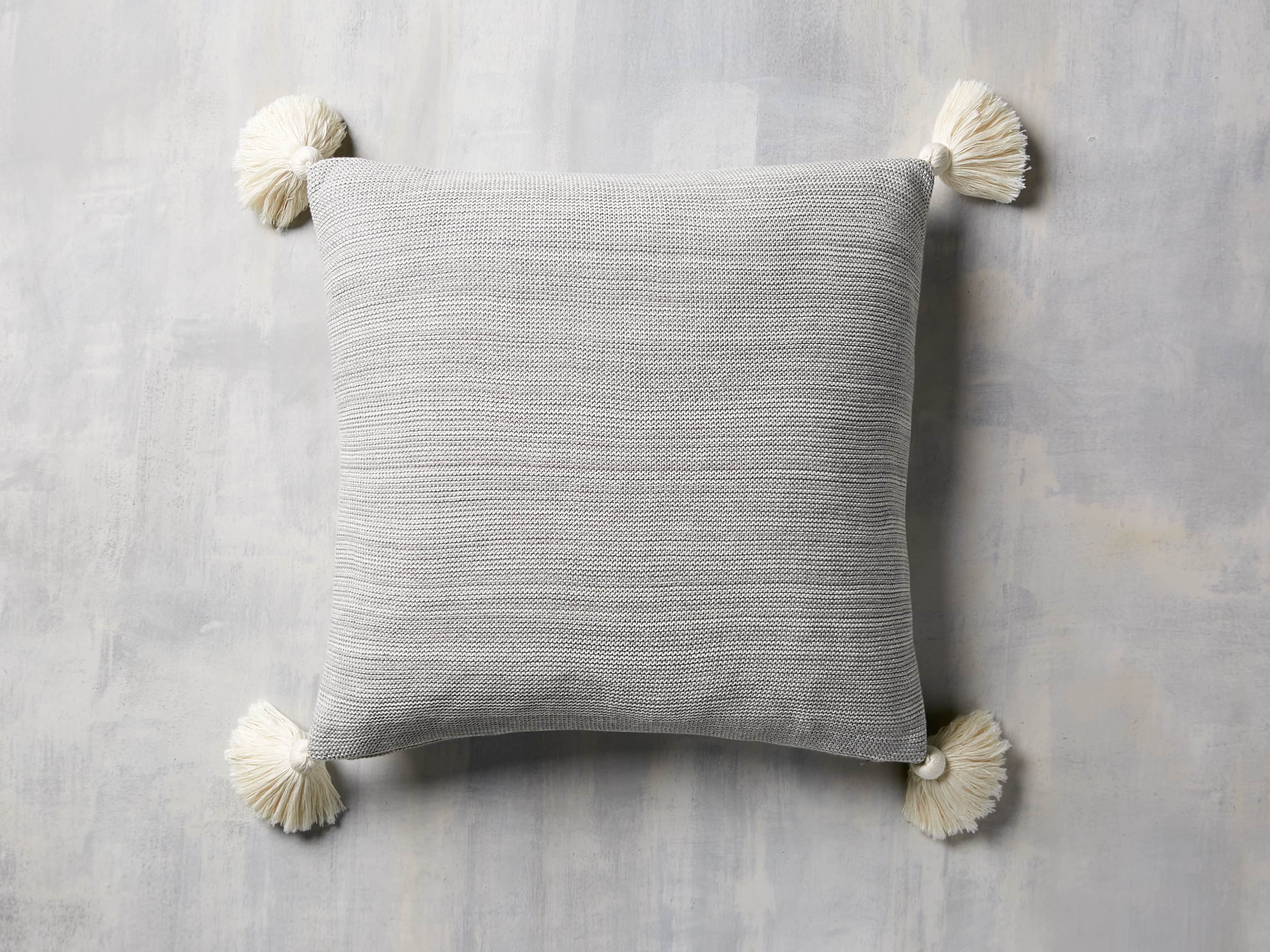 Knit Pom Pom Pillow in Marled Grey, slide 2 of 3