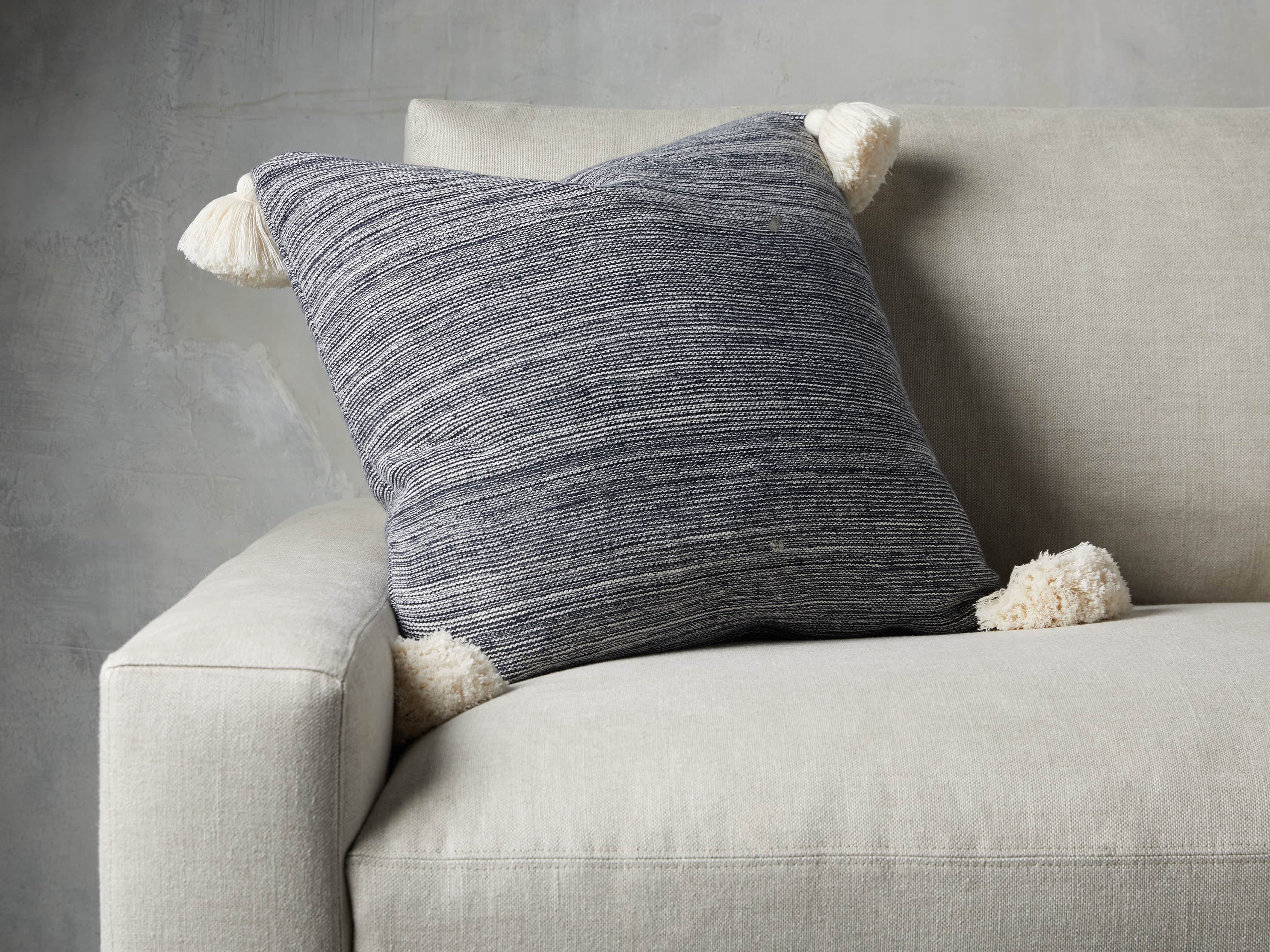 MARLED KNIT POM POM SQUARE PILLOW COVER IN NAVY, slide 2 of 3