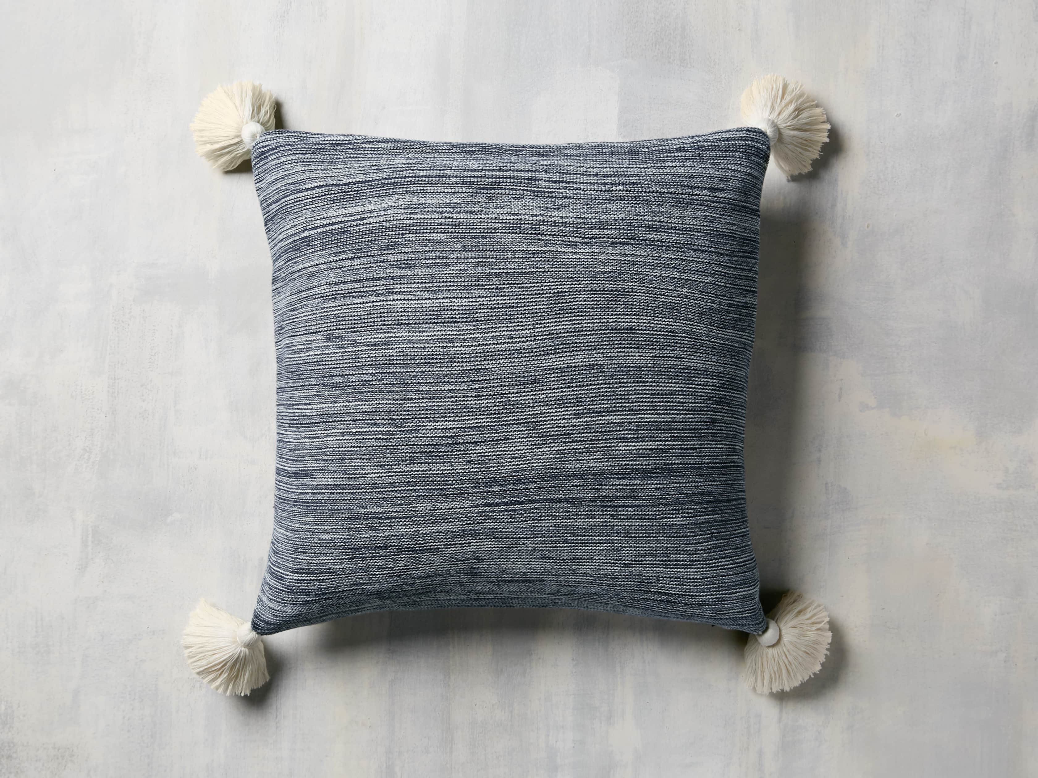 MARLED KNIT POM POM SQUARE PILLOW COVER IN NAVY, slide 1 of 3