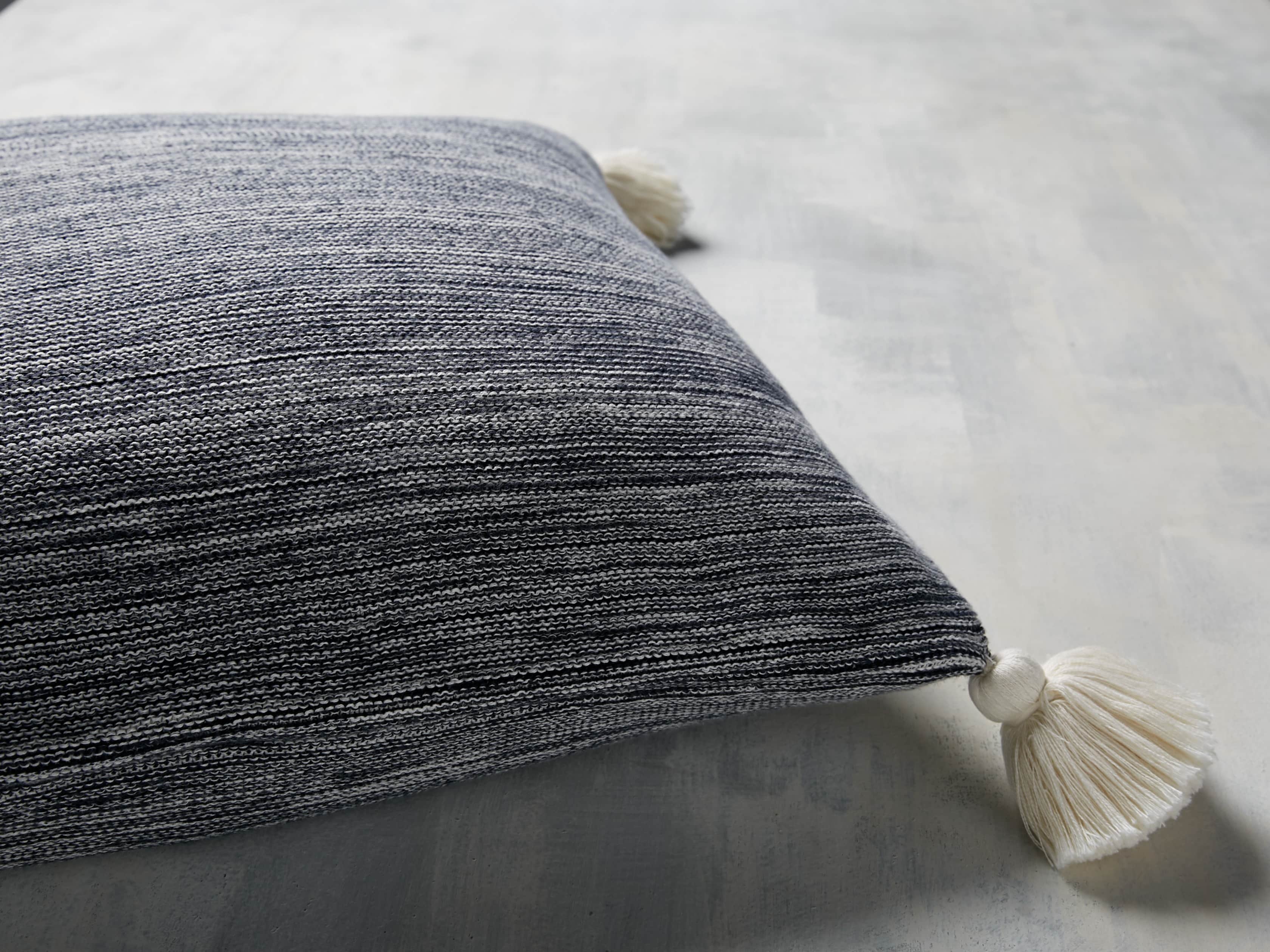MARLED KNIT POM POM SQUARE PILLOW COVER IN NAVY, slide 3 of 3