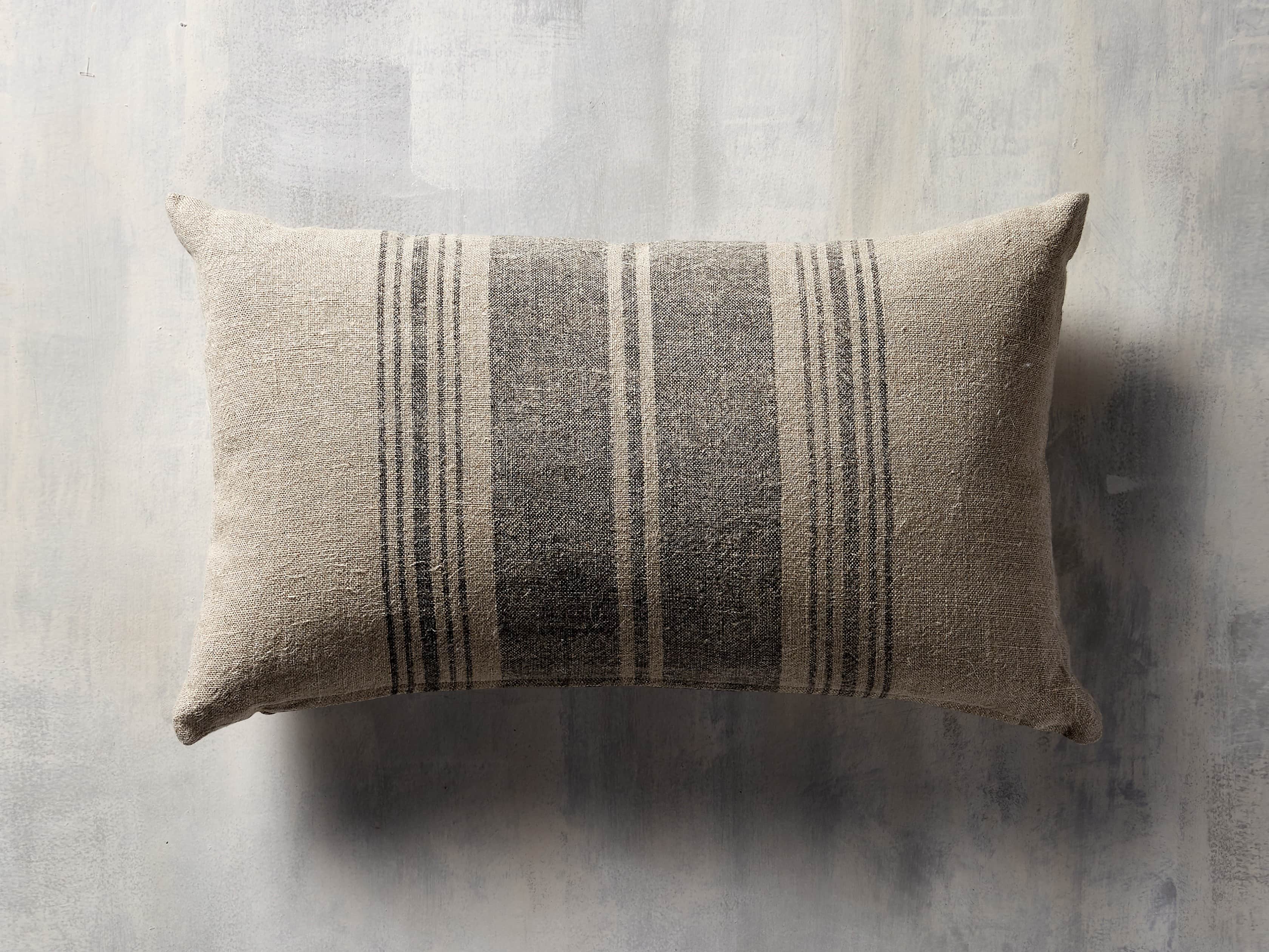 French Stripe 24" Lumbar Pillow in Natural and Indigo