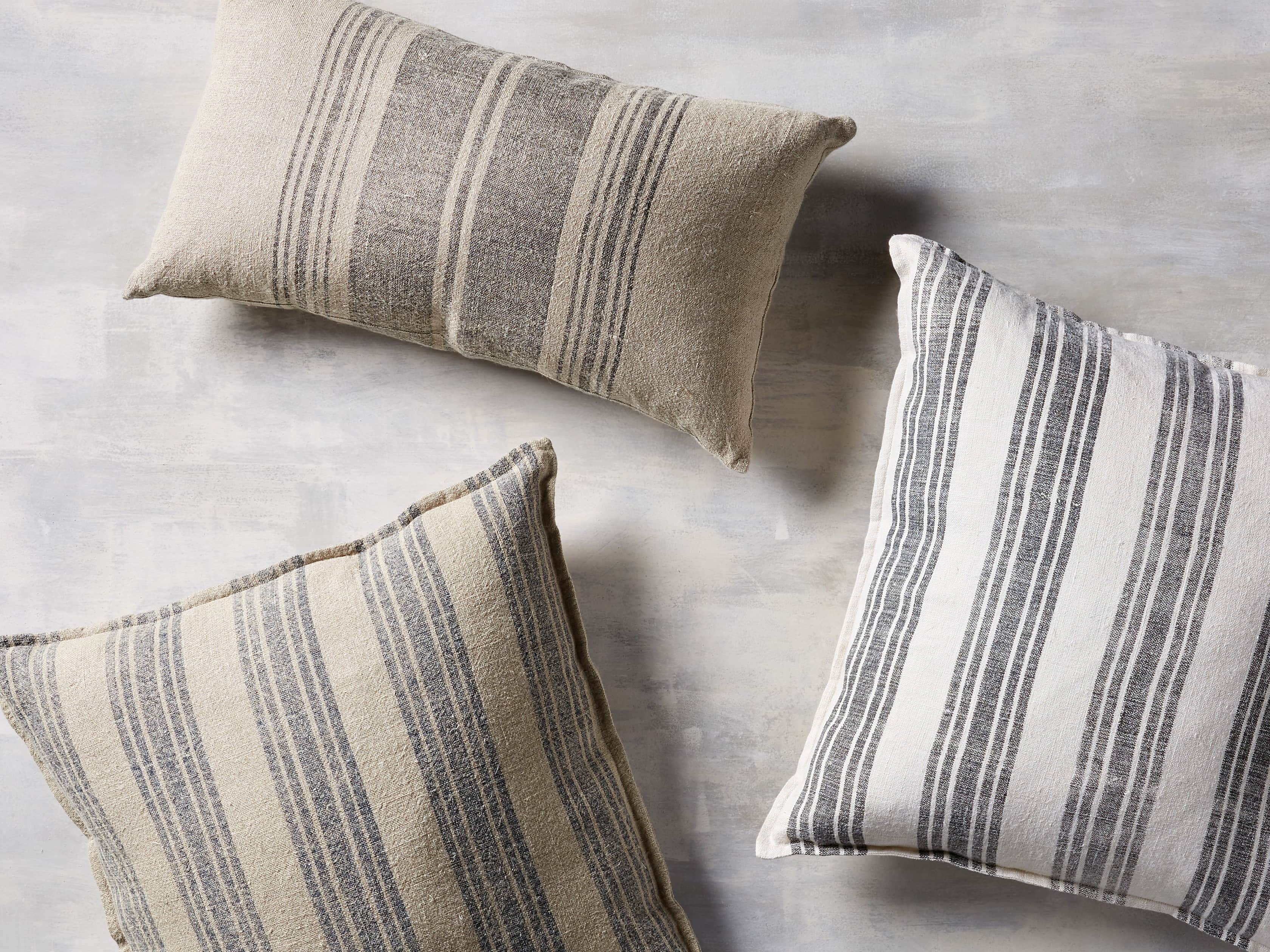 French Stripe 24" Lumbar Pillow in Natural and Indigo