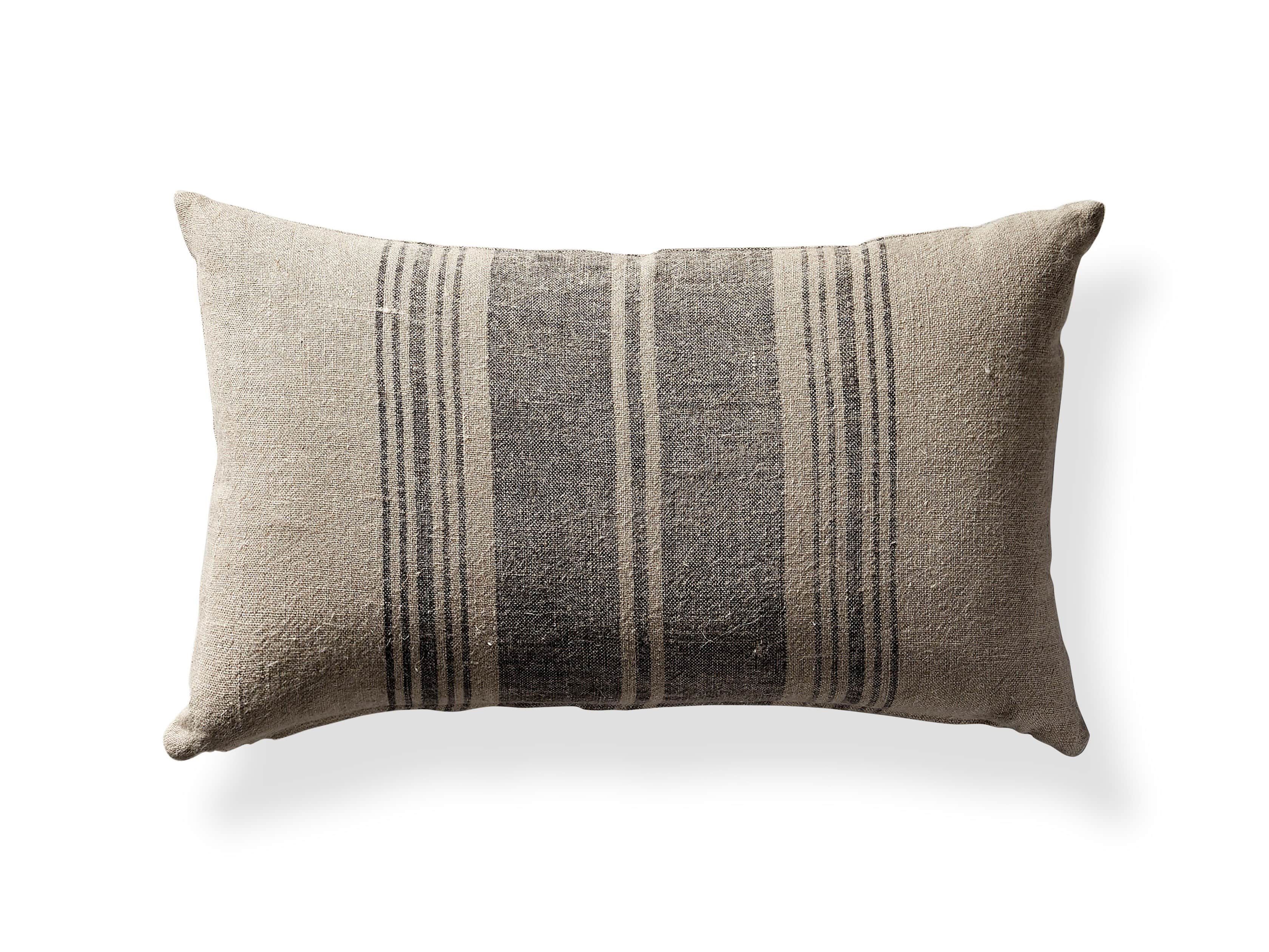 French Stripe 24" Lumbar Pillow in Natural and Indigo