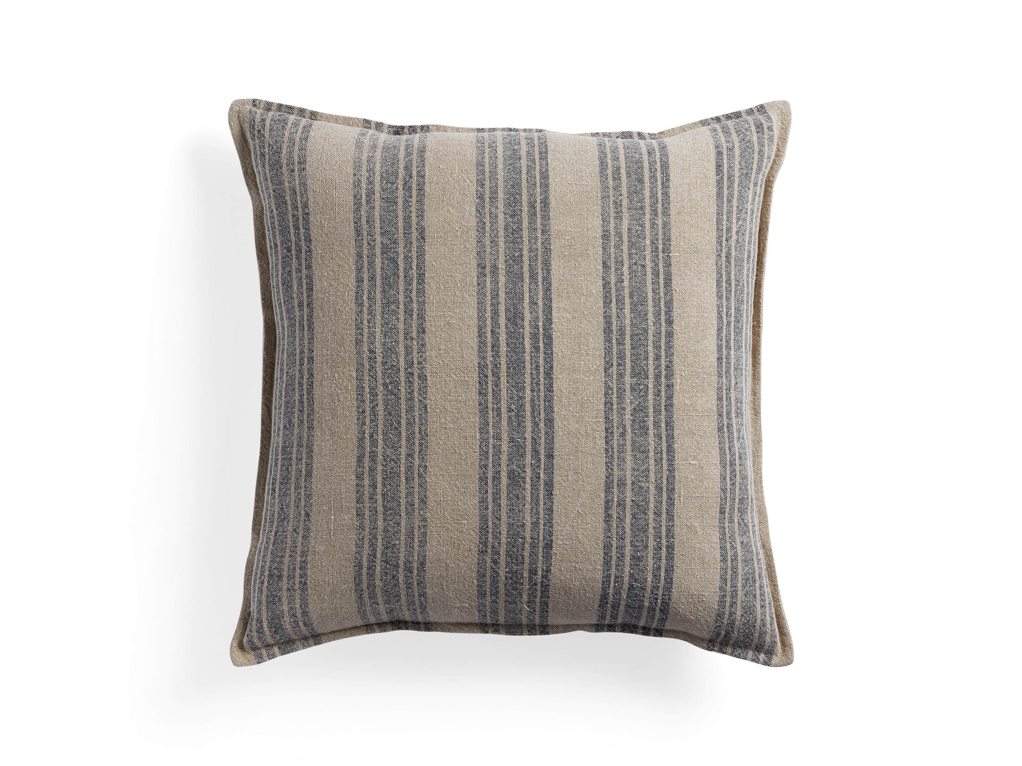 French Stripe 22" Pillow in Natural and Indigo