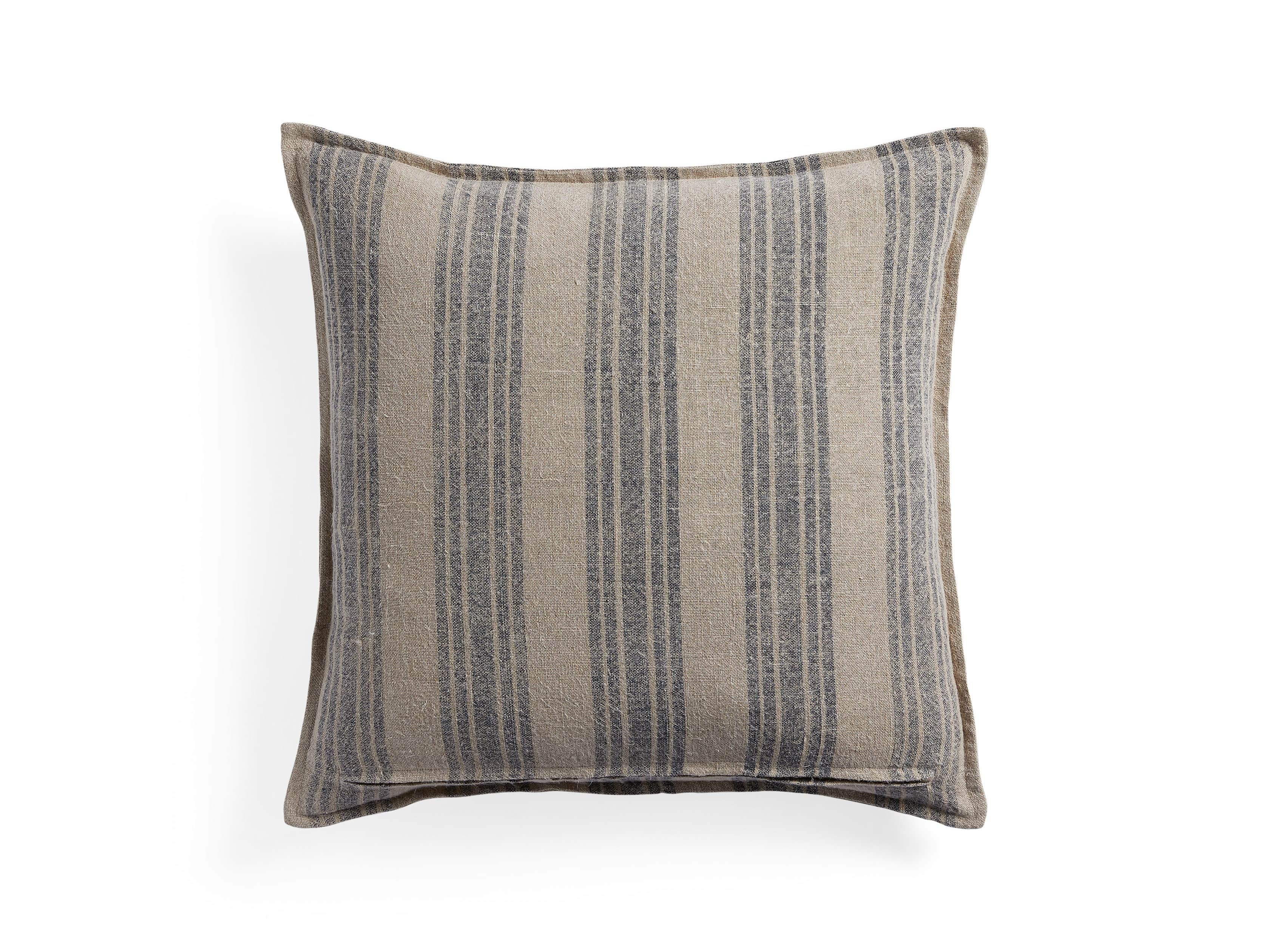 French Stripe 22" Pillow in Natural and Indigo