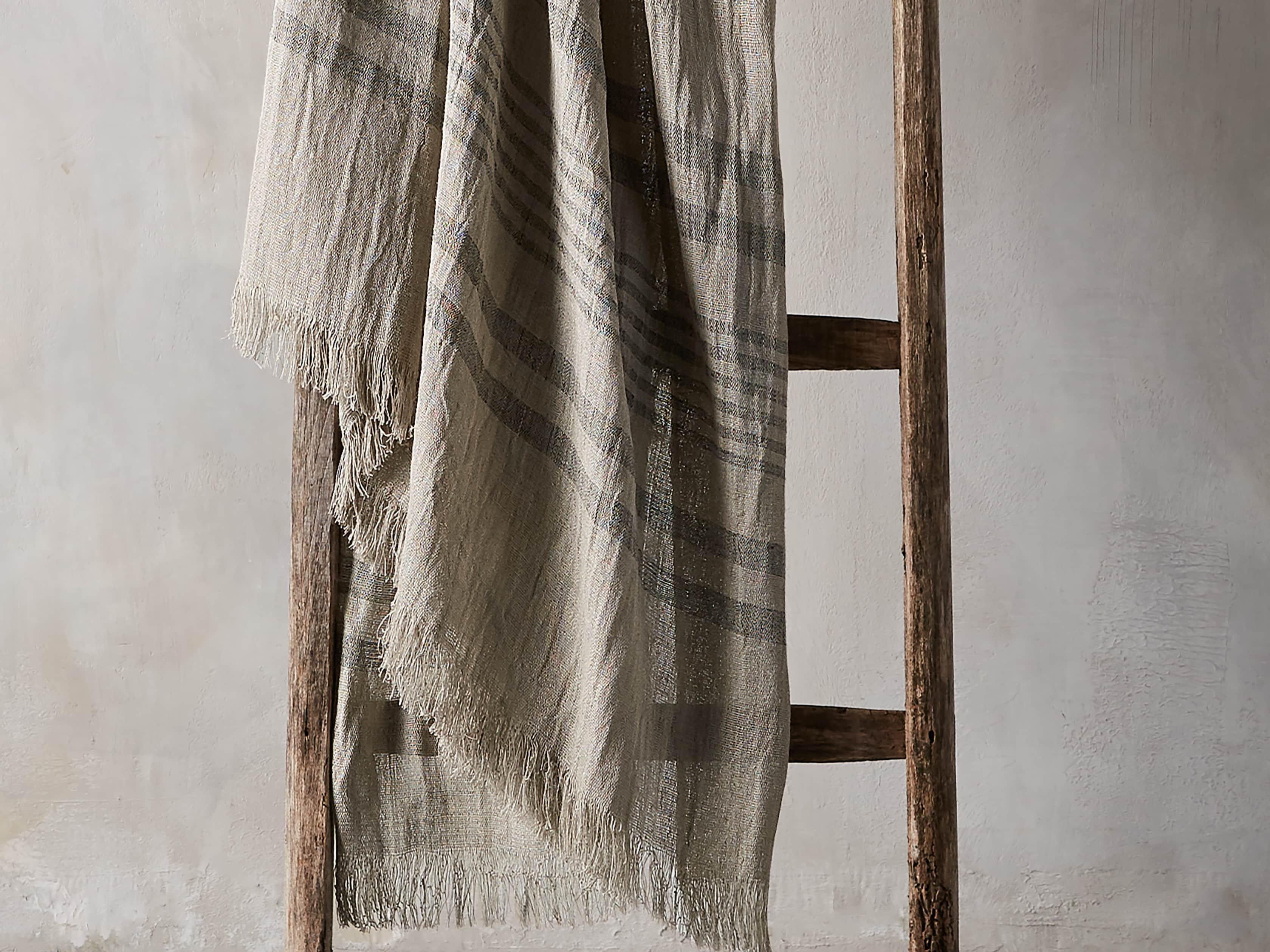 Natural French Stripe Linen Throw