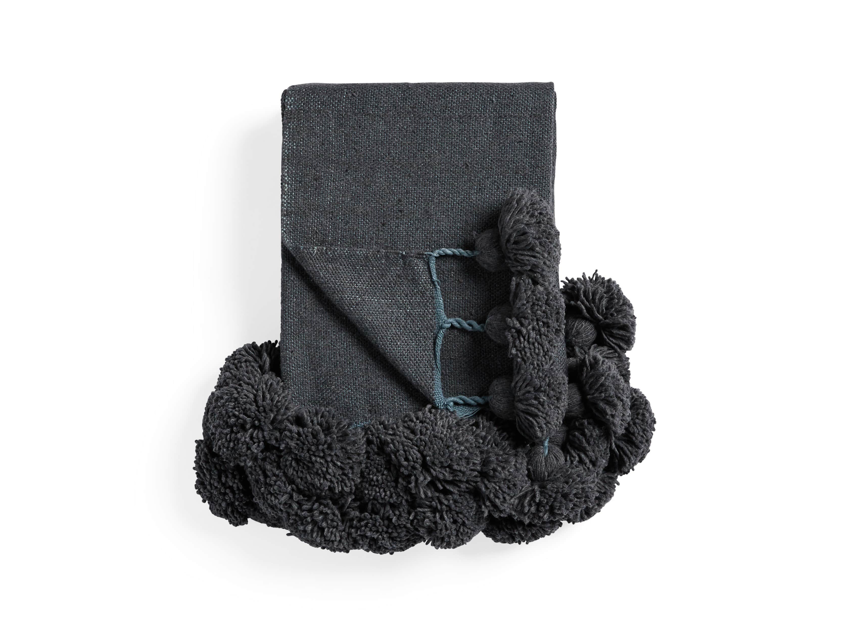 Moroccan Pom Pom Blanket in Navy