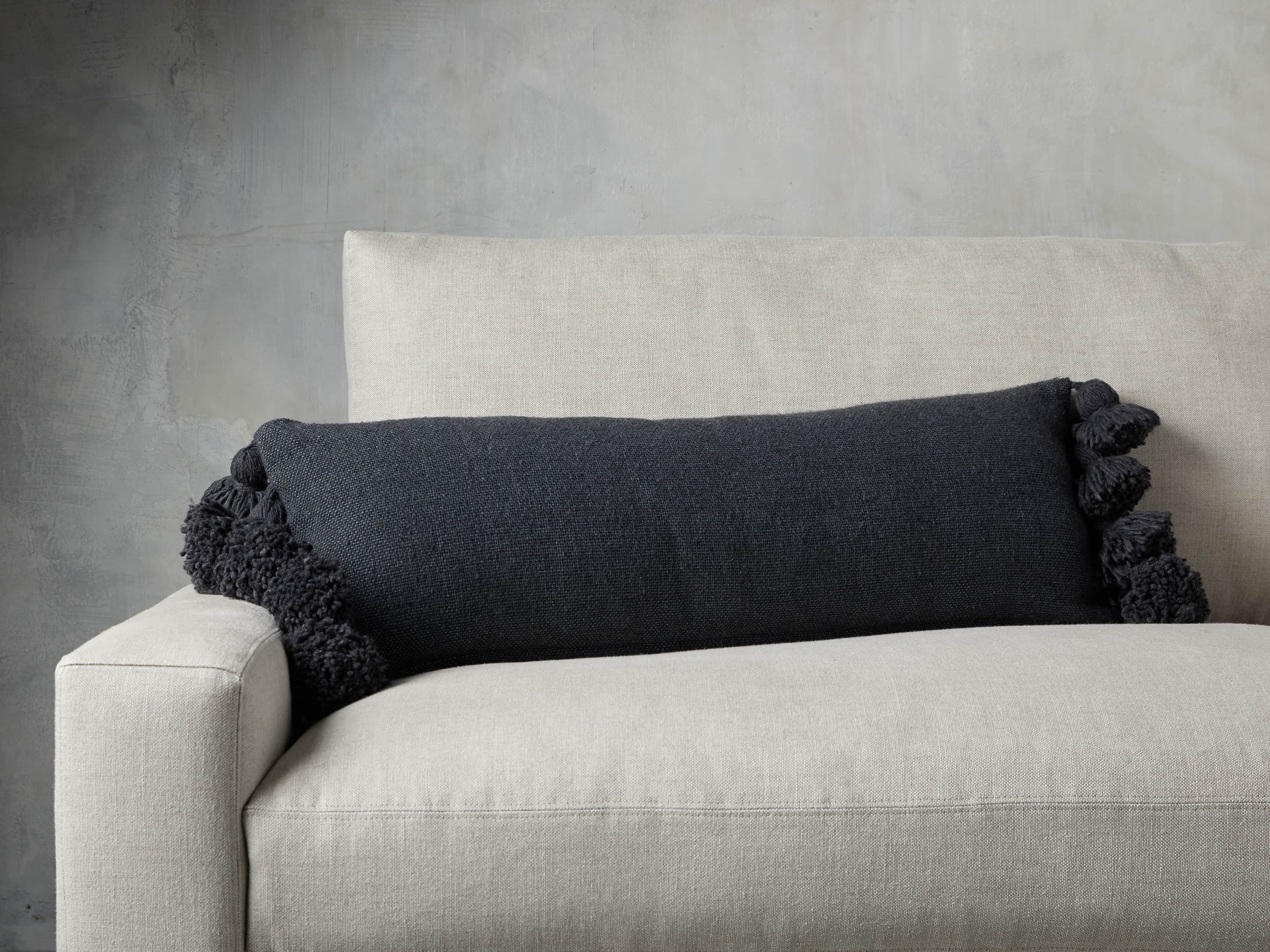Moroccan Pom Pom Lumbar Pillow in Navy