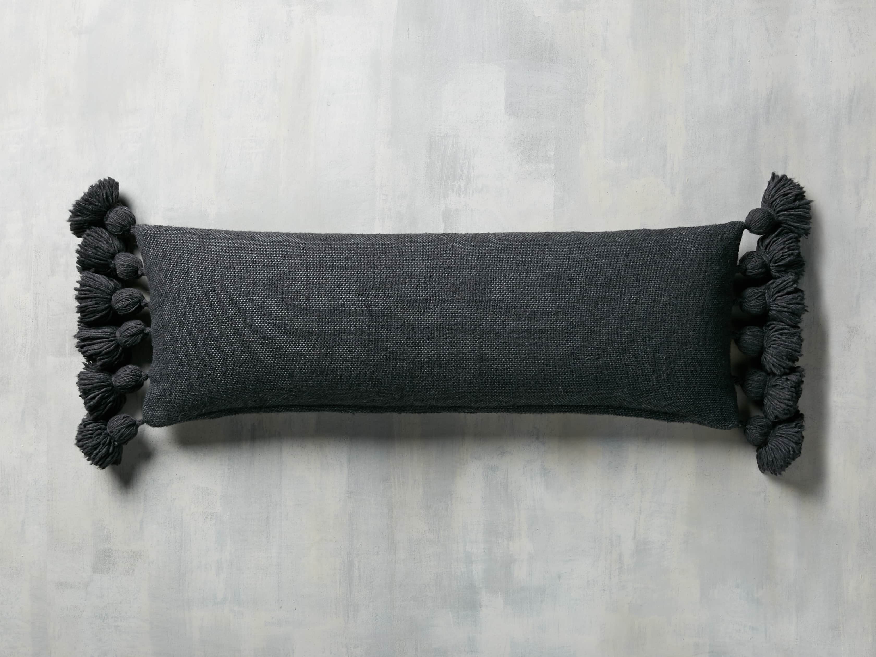 Moroccan Pom Pom Lumbar Pillow in Navy