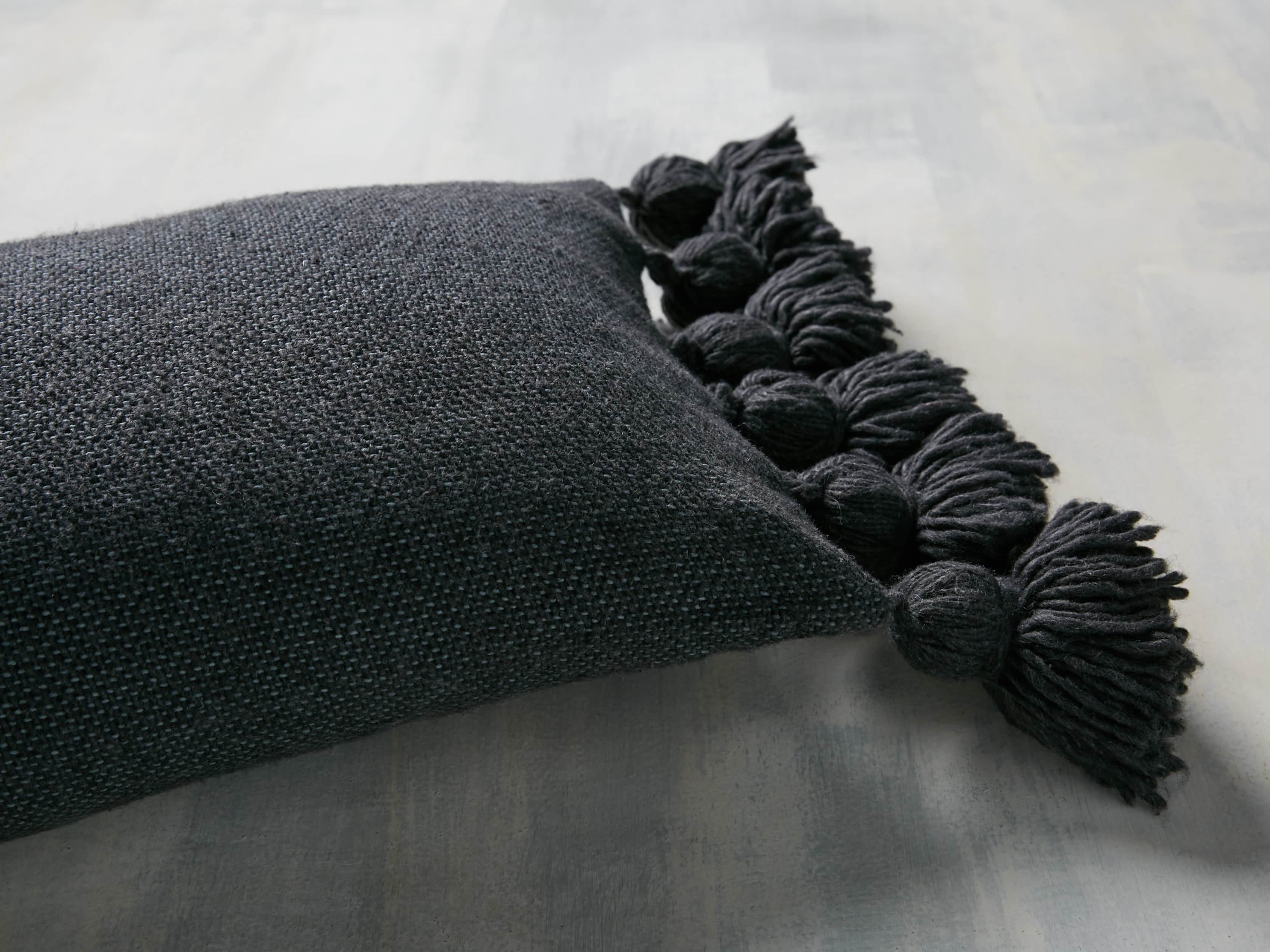 Moroccan Pom Pom Lumbar Pillow in Navy