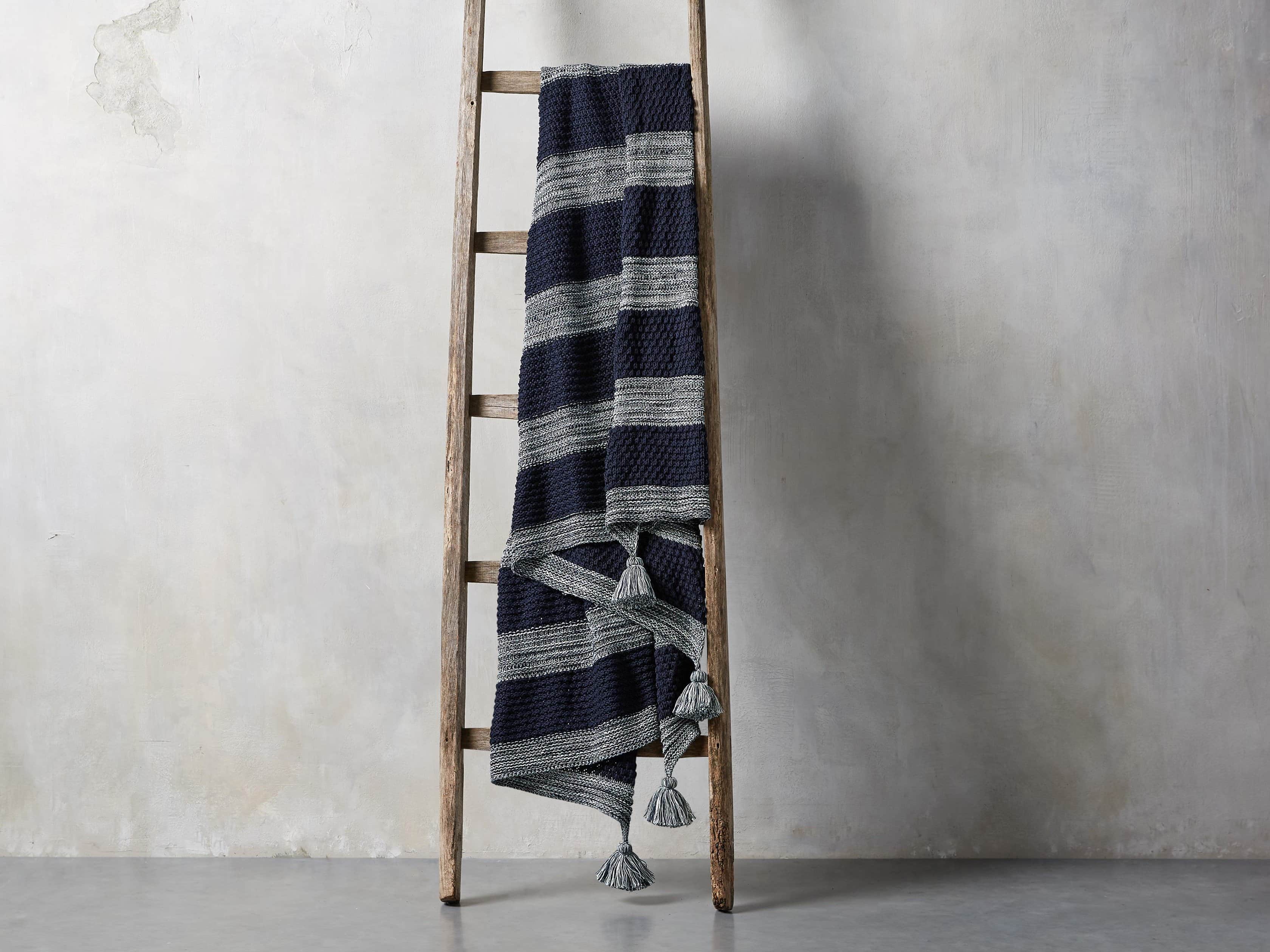 Striped Knit 50" Pom Pom Throw