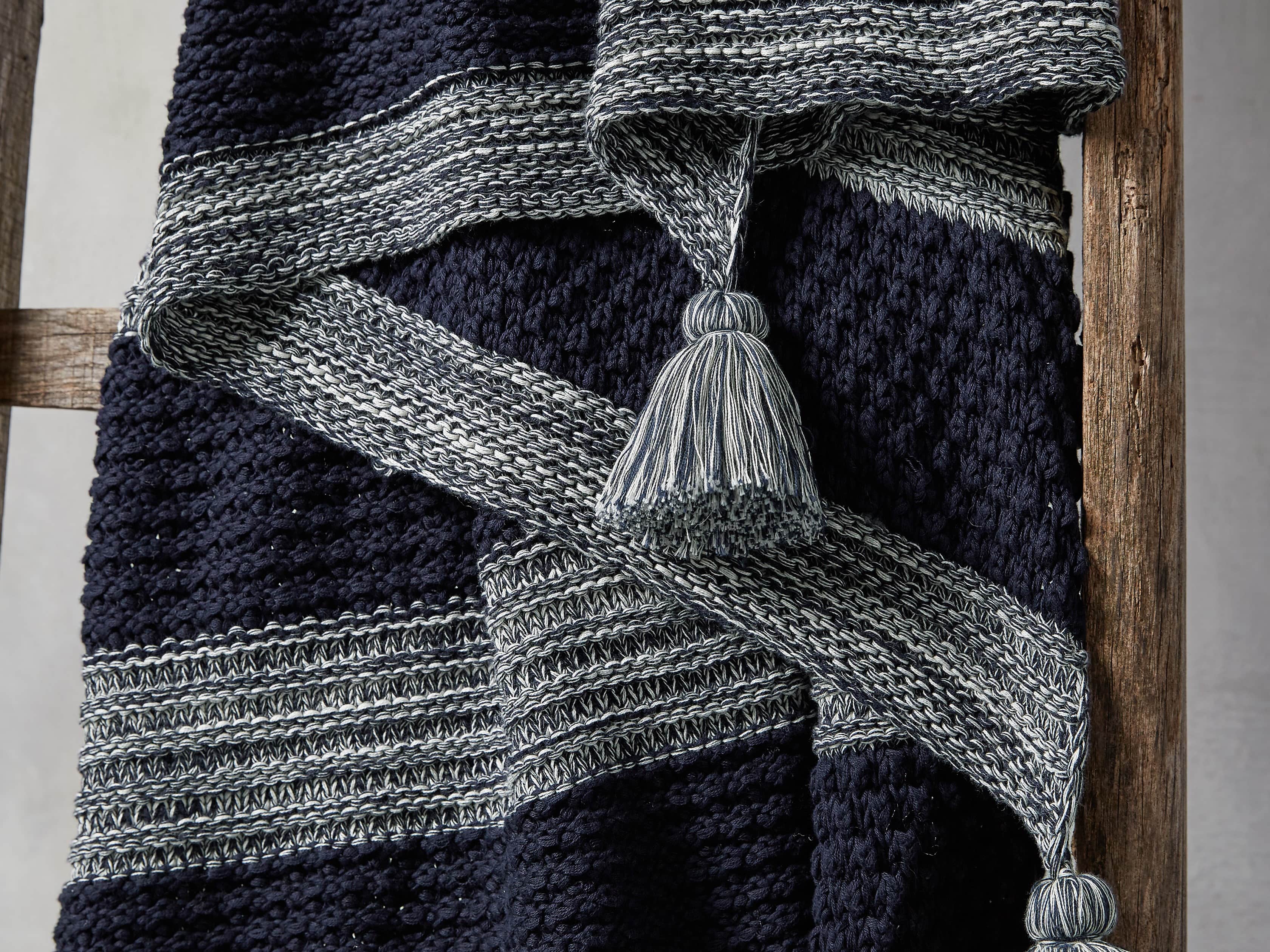 Striped Knit 50" Pom Pom Throw
