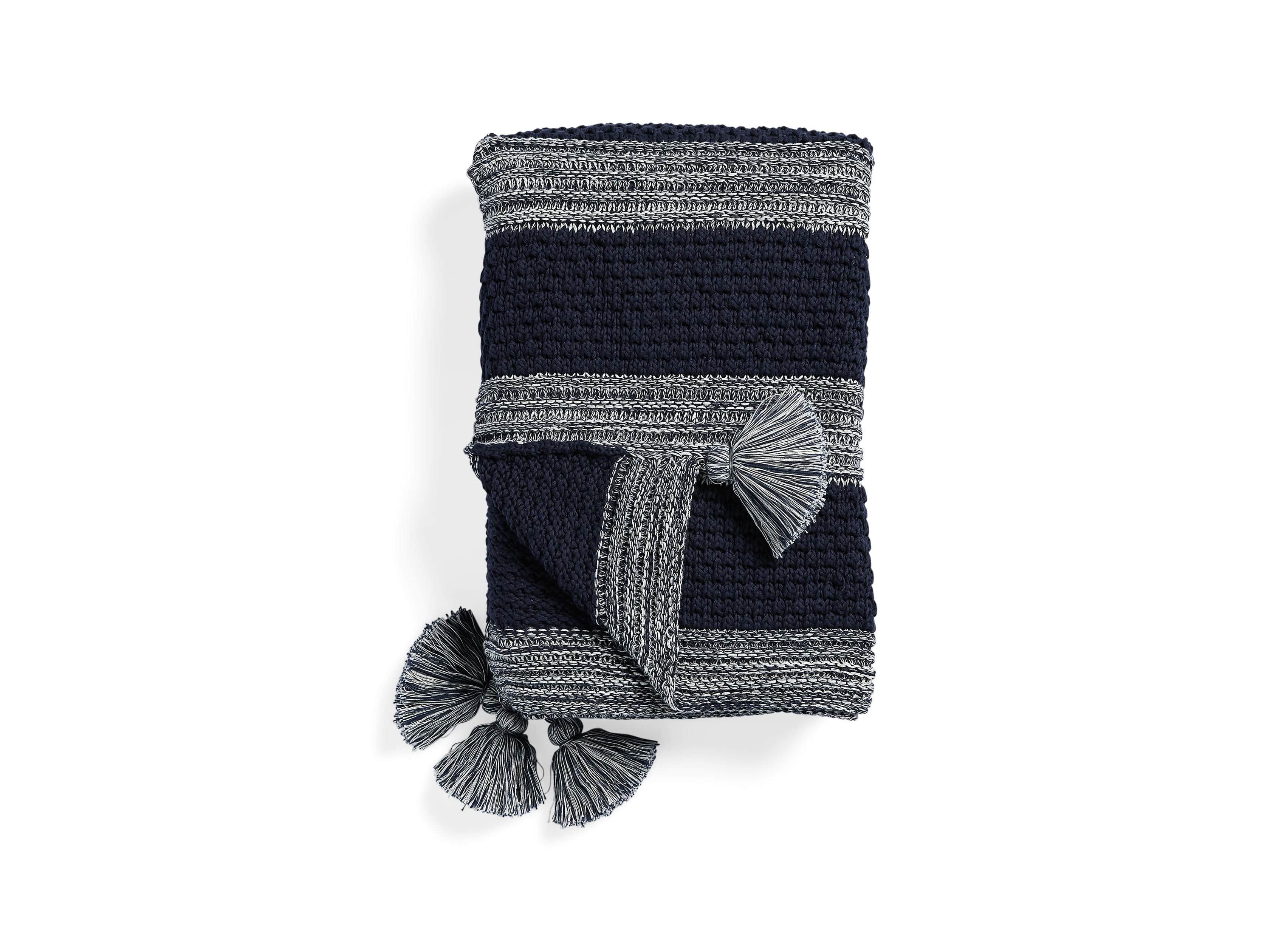 Striped Knit 50" Pom Pom Throw