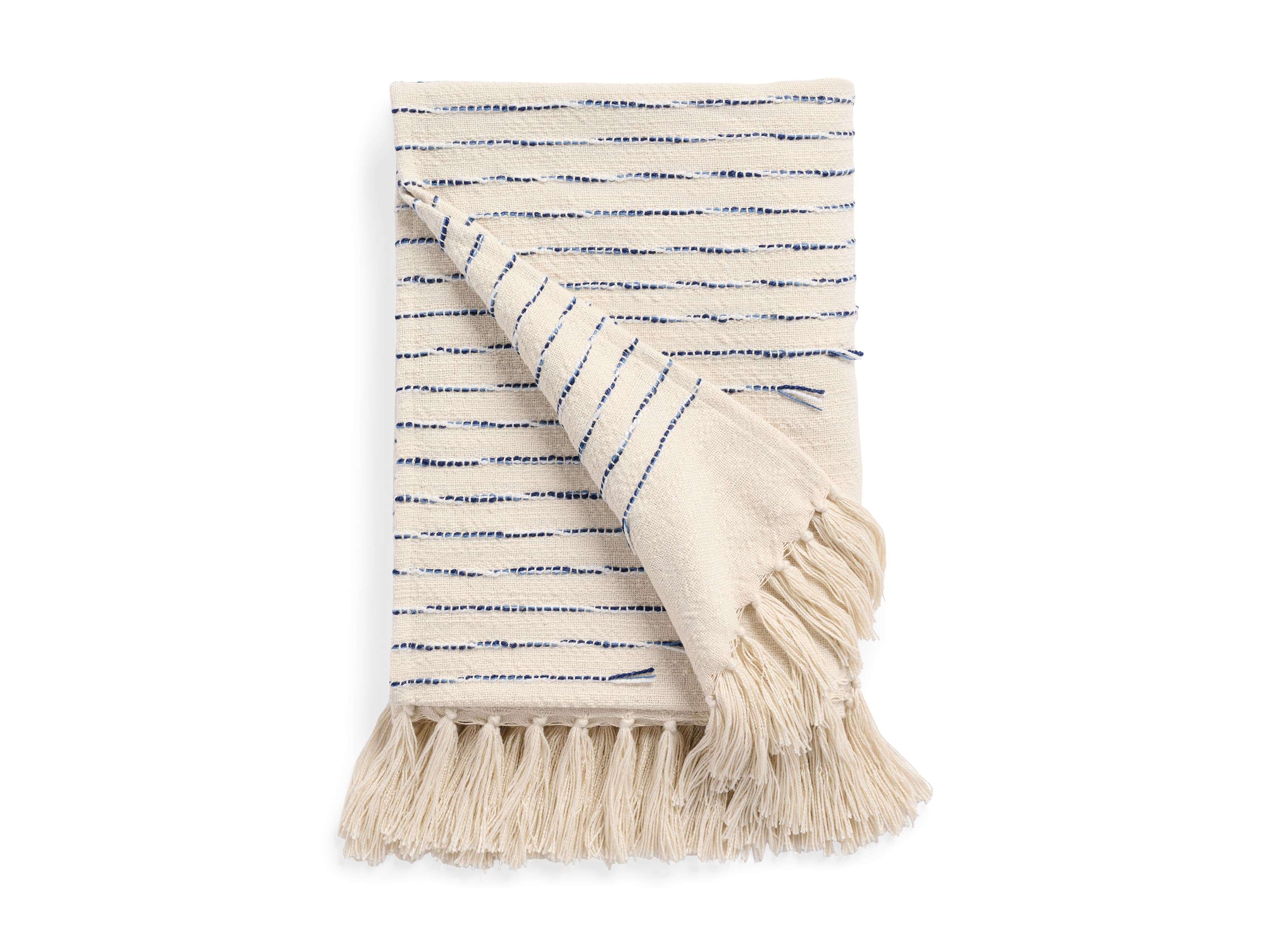 Arhaus - 100% Linen 2024 Throw Blanket in Biege and Blue