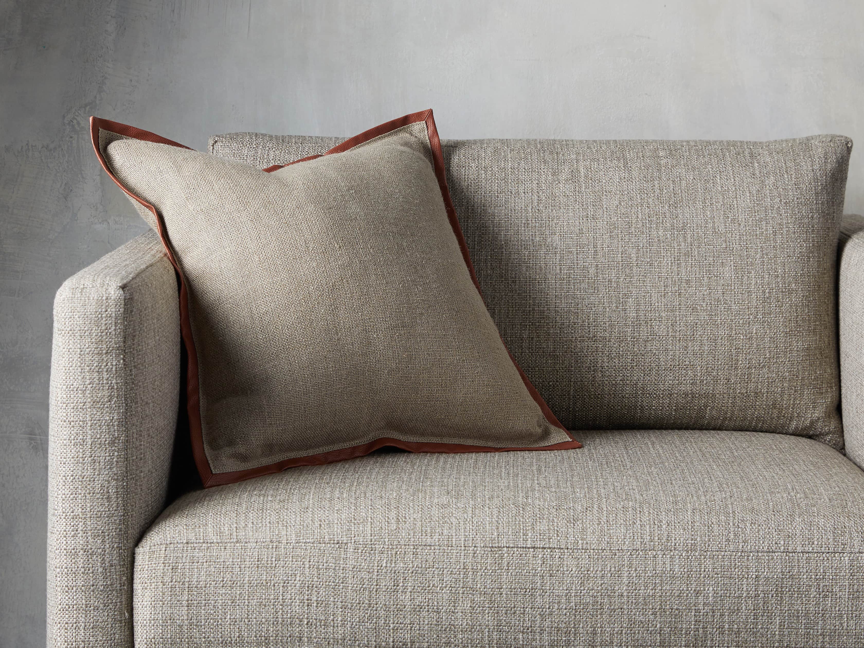 Linen Faux Leather Trim Pillow in Persimmon