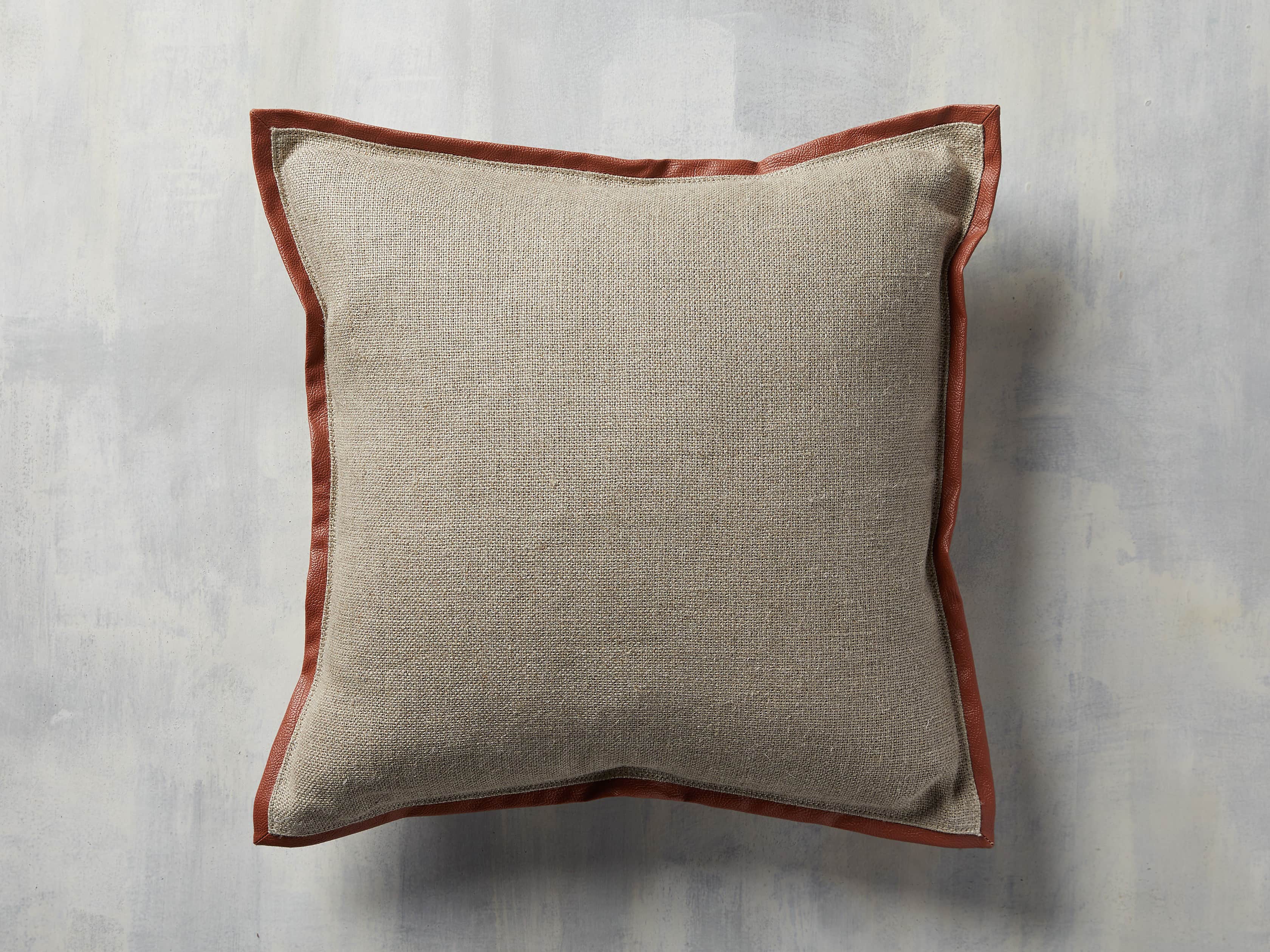 Linen Faux Leather Trim Pillow in Persimmon