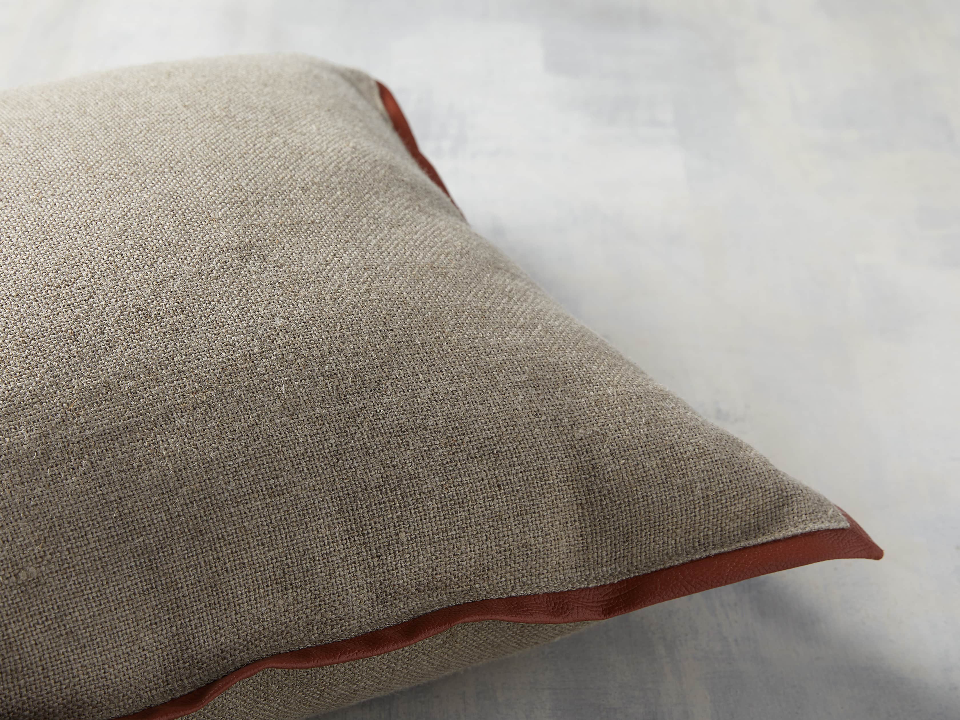 Linen Faux Leather Trim Pillow in Persimmon