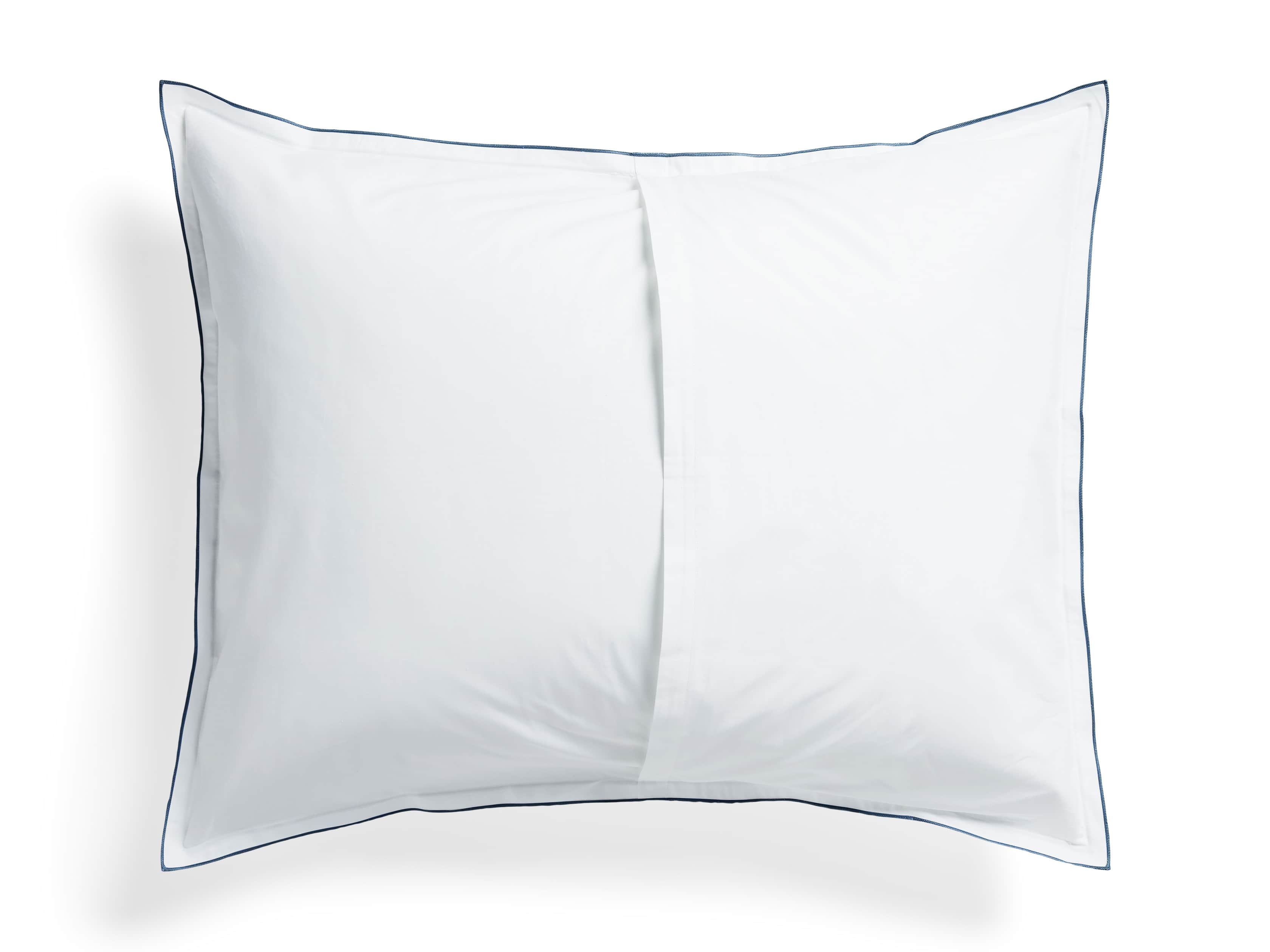 Standard Italian Embroidered Percale Shams in Denim, slide 3 of 4